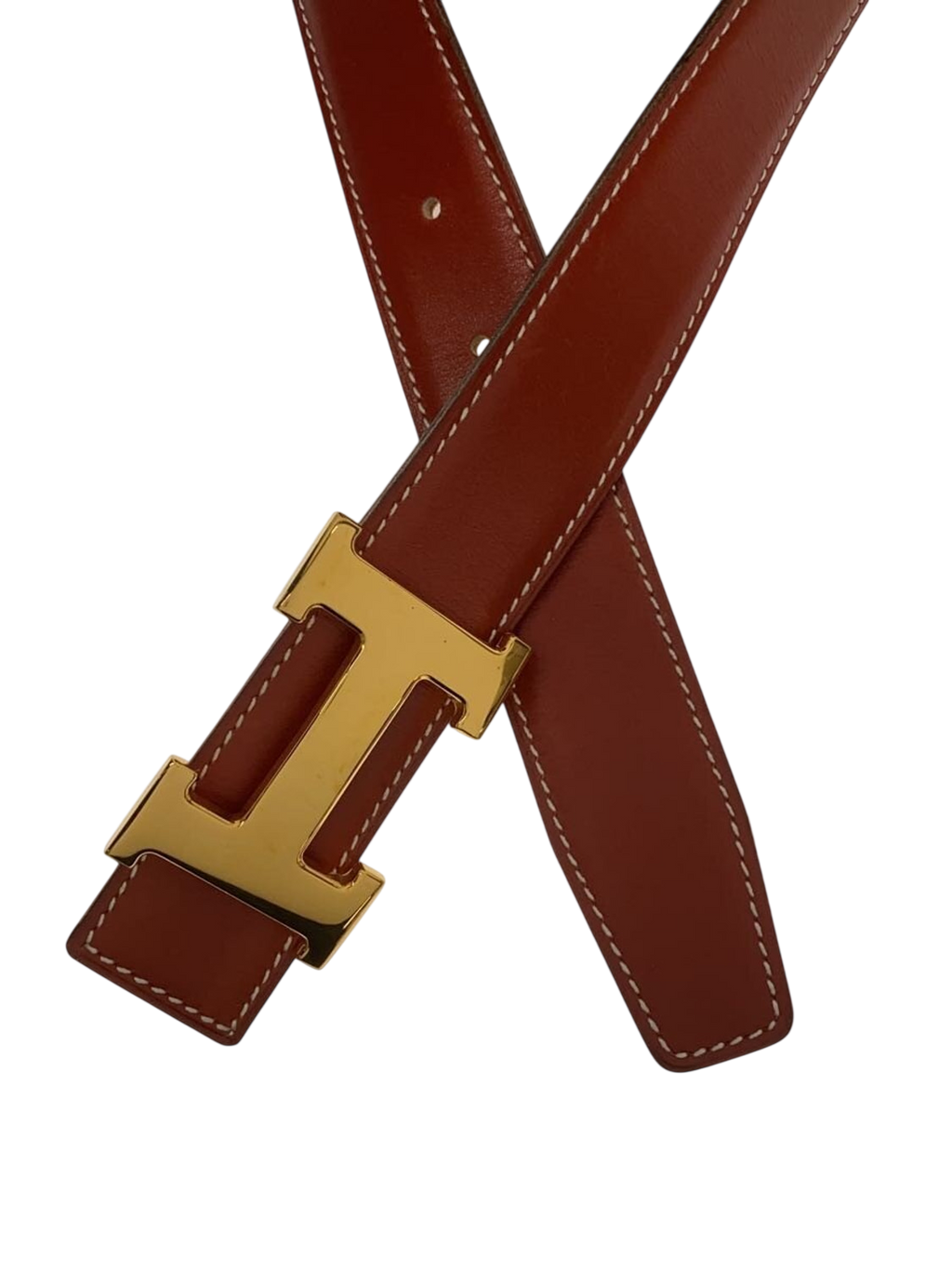 HERMÈS Paris Ceinture femme cuir Epsom marron fauve boucle H dorée Made in France