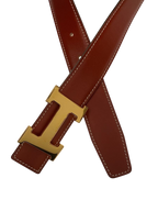HERMÈS Paris Ceinture femme cuir Epsom marron fauve boucle H dorée Made in France