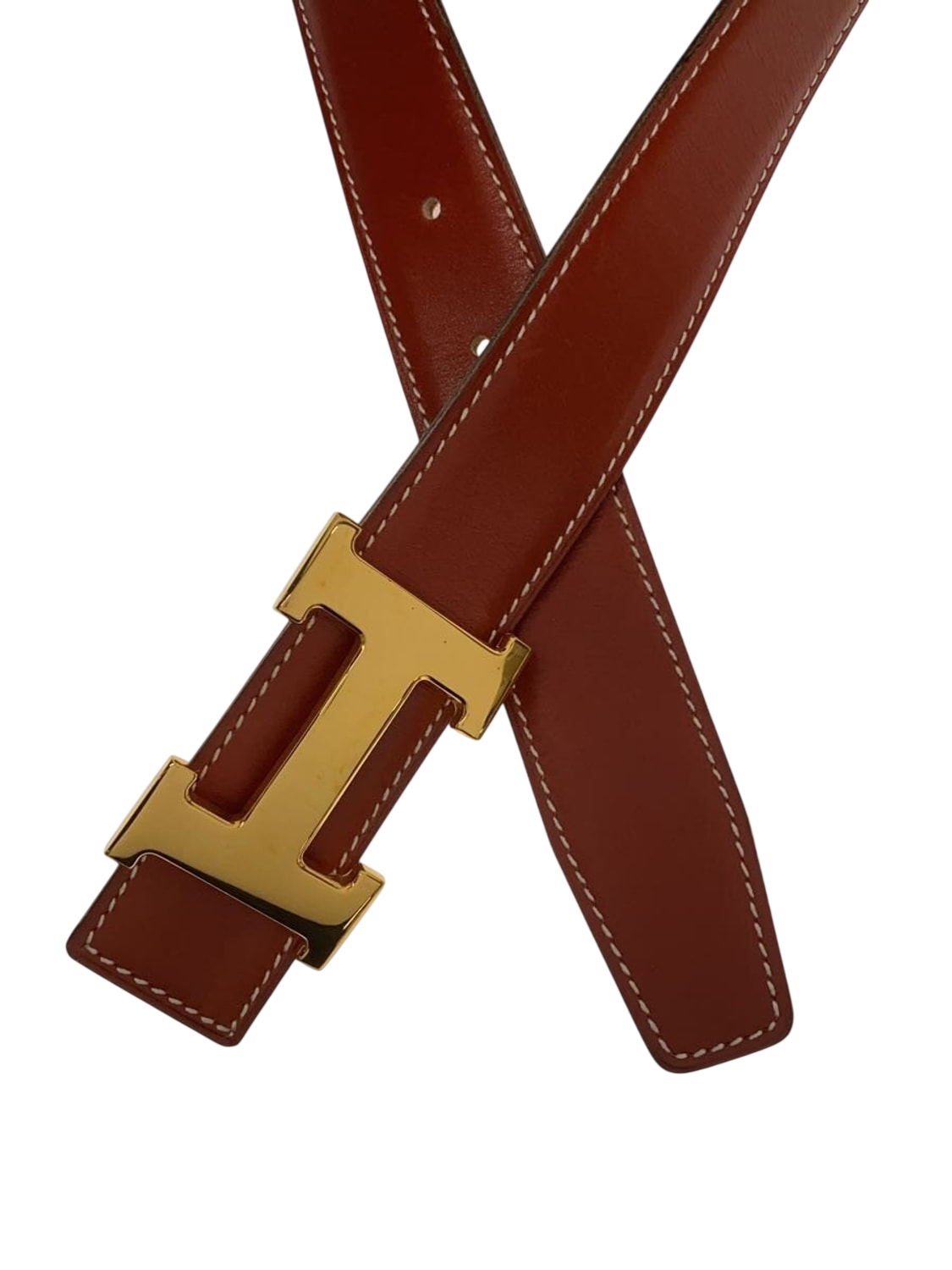 HERMÈS Paris Ceinture femme cuir Epsom marron fauve boucle H dorée Made in France