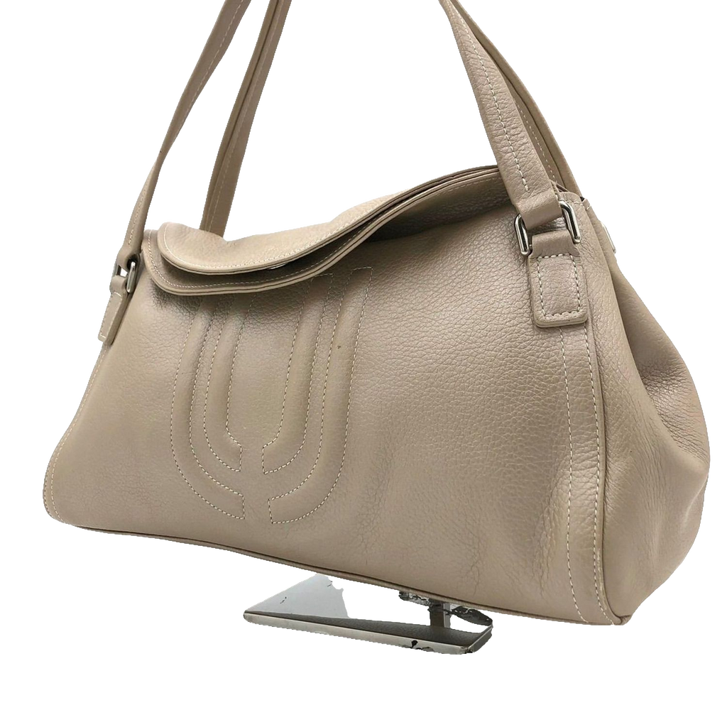 UNGARO Grand sac souple cuir grainé beige taupe logo U