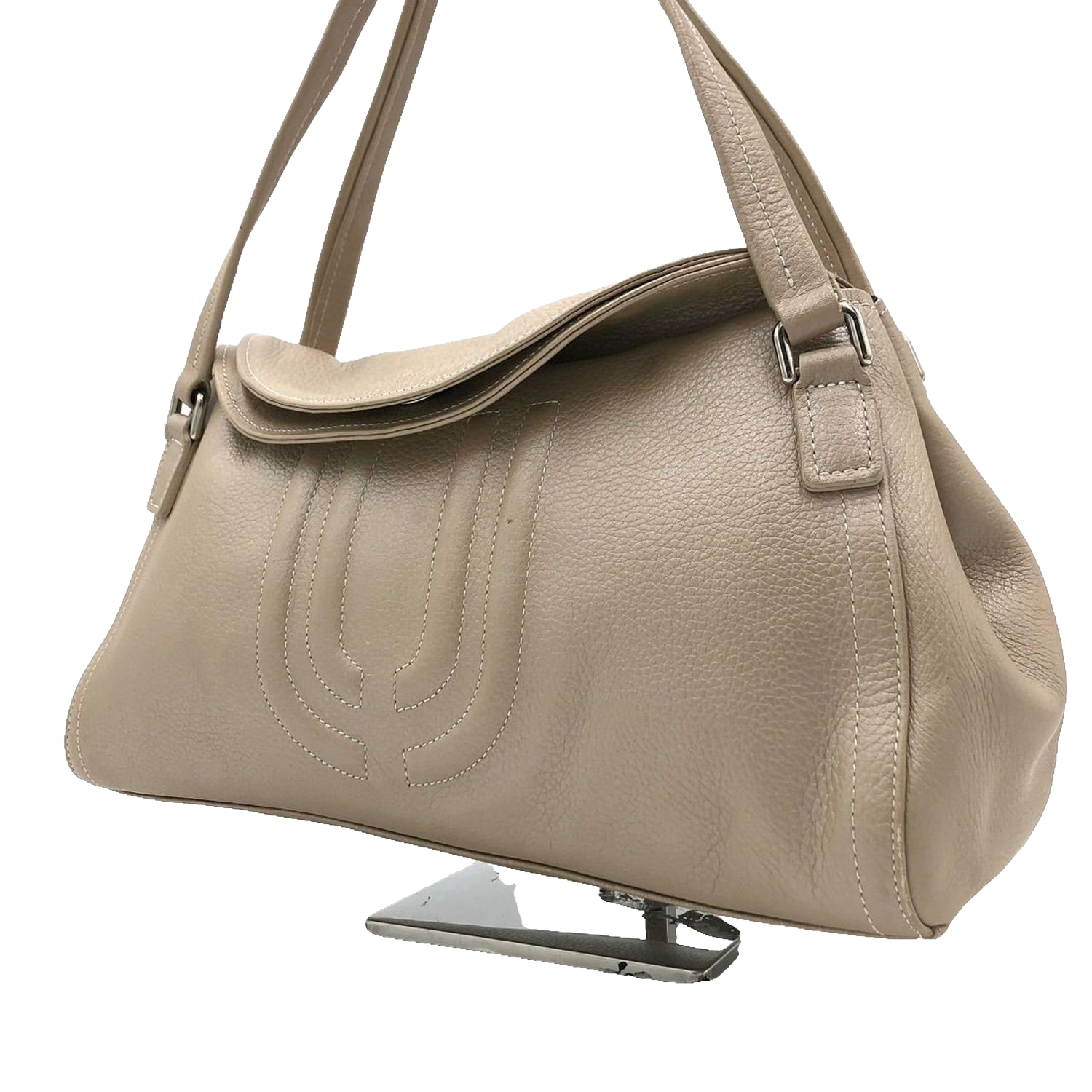 UNGARO Grand sac souple cuir grainé beige taupe logo U