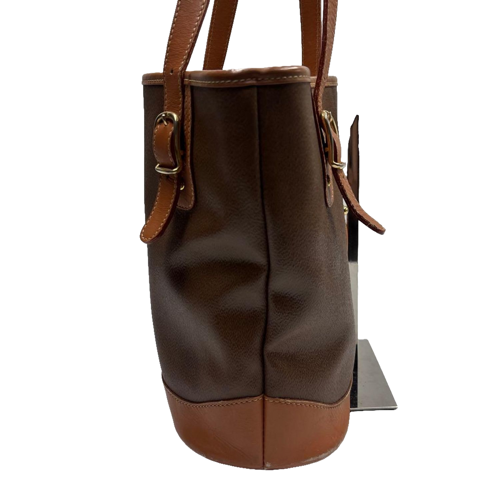 COURRÈGES Tote bag toile enduite marron / camel logo AC