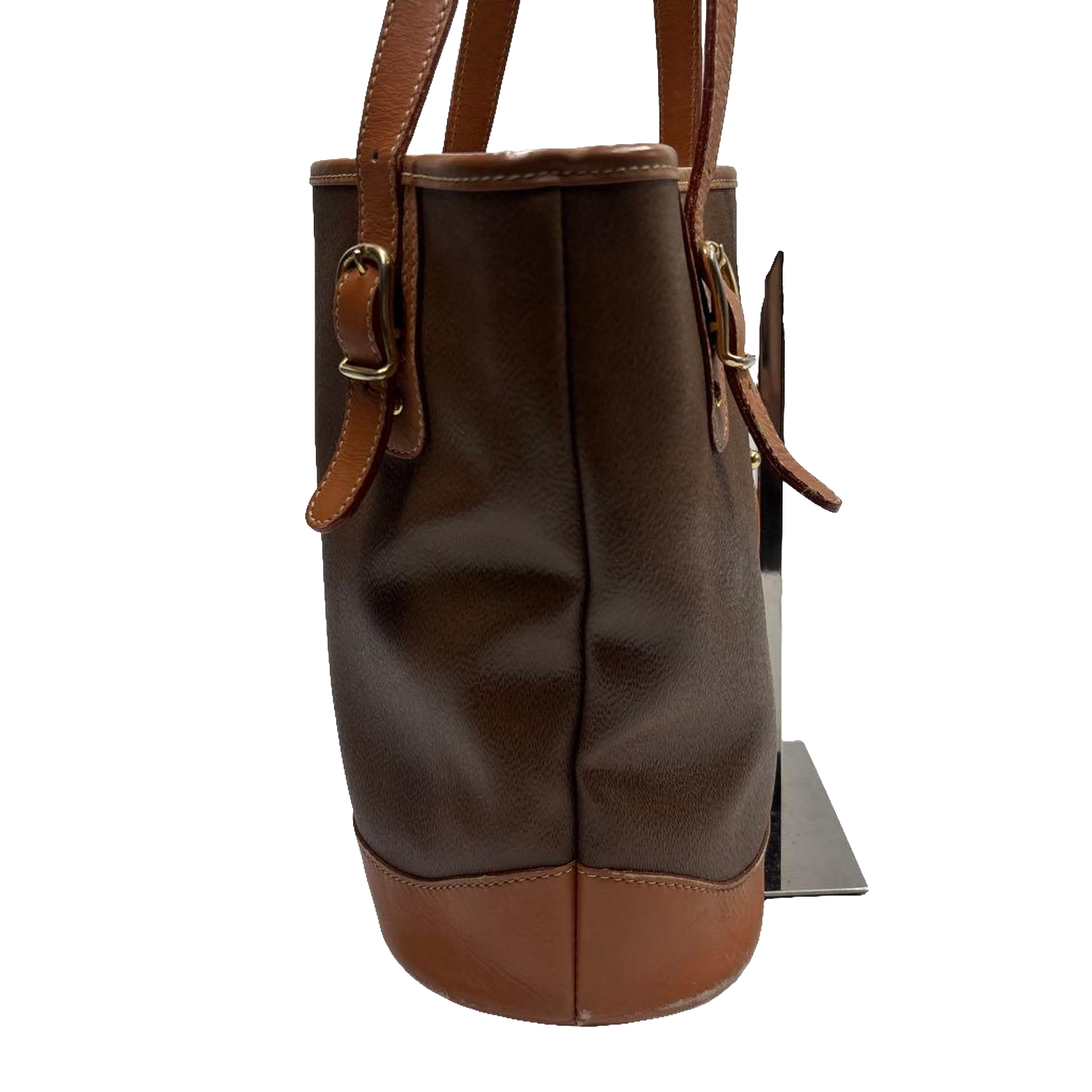 COURRÈGES Tote bag toile enduite marron / camel logo AC