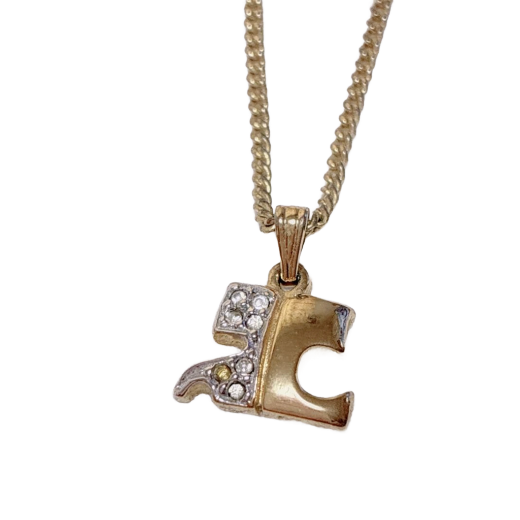 COURRÈGES Collier initiale logo ac or et strass