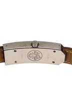 HERMÈS Paris Montre Kelly II acier cadran blanc chiffres arabes double tour cuir marron