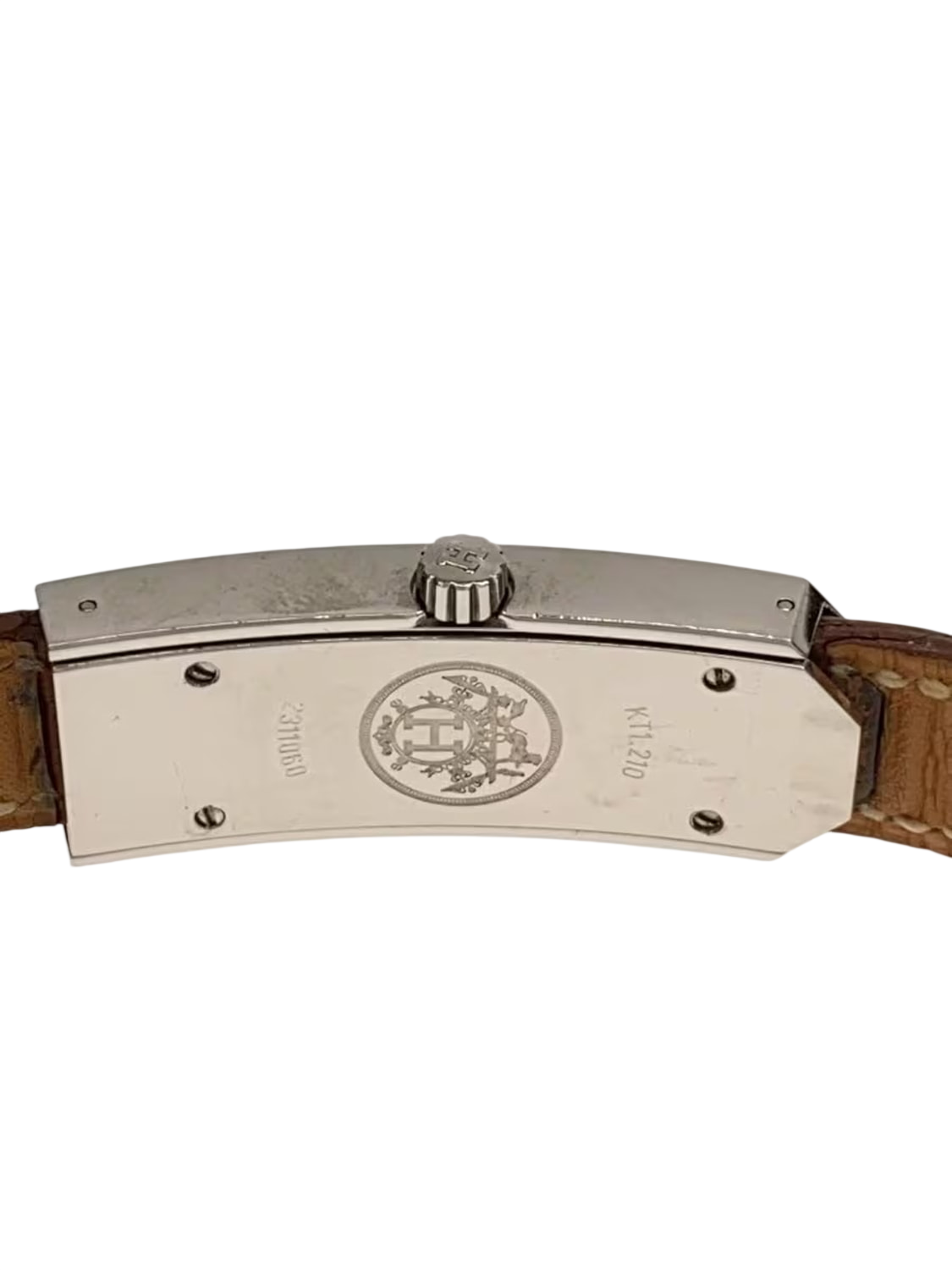 HERMÈS Paris Montre Kelly II acier cadran blanc chiffres arabes double tour cuir marron