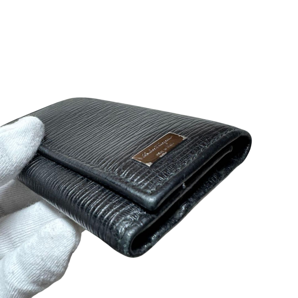 Salvatore Ferragamo Black Textured Leather Key Case