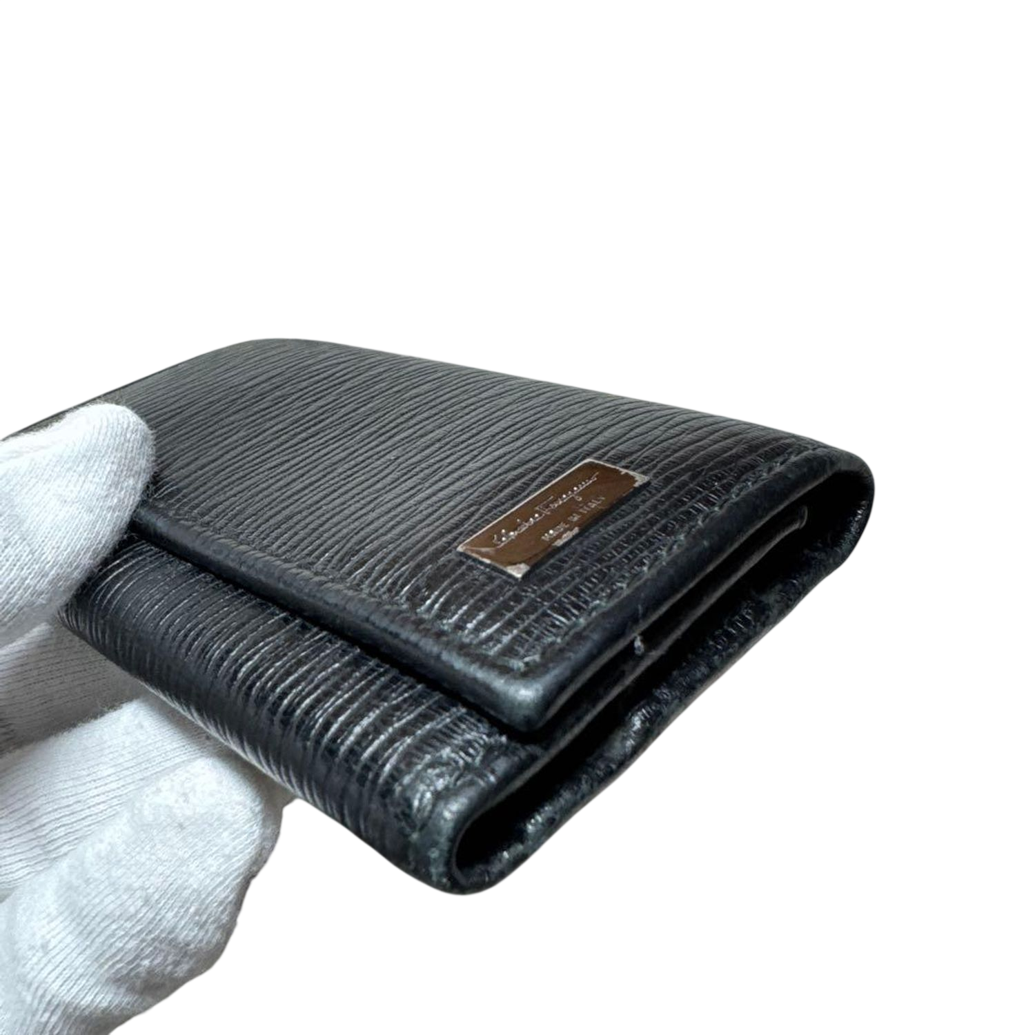 Salvatore Ferragamo Black Textured Leather Key Case