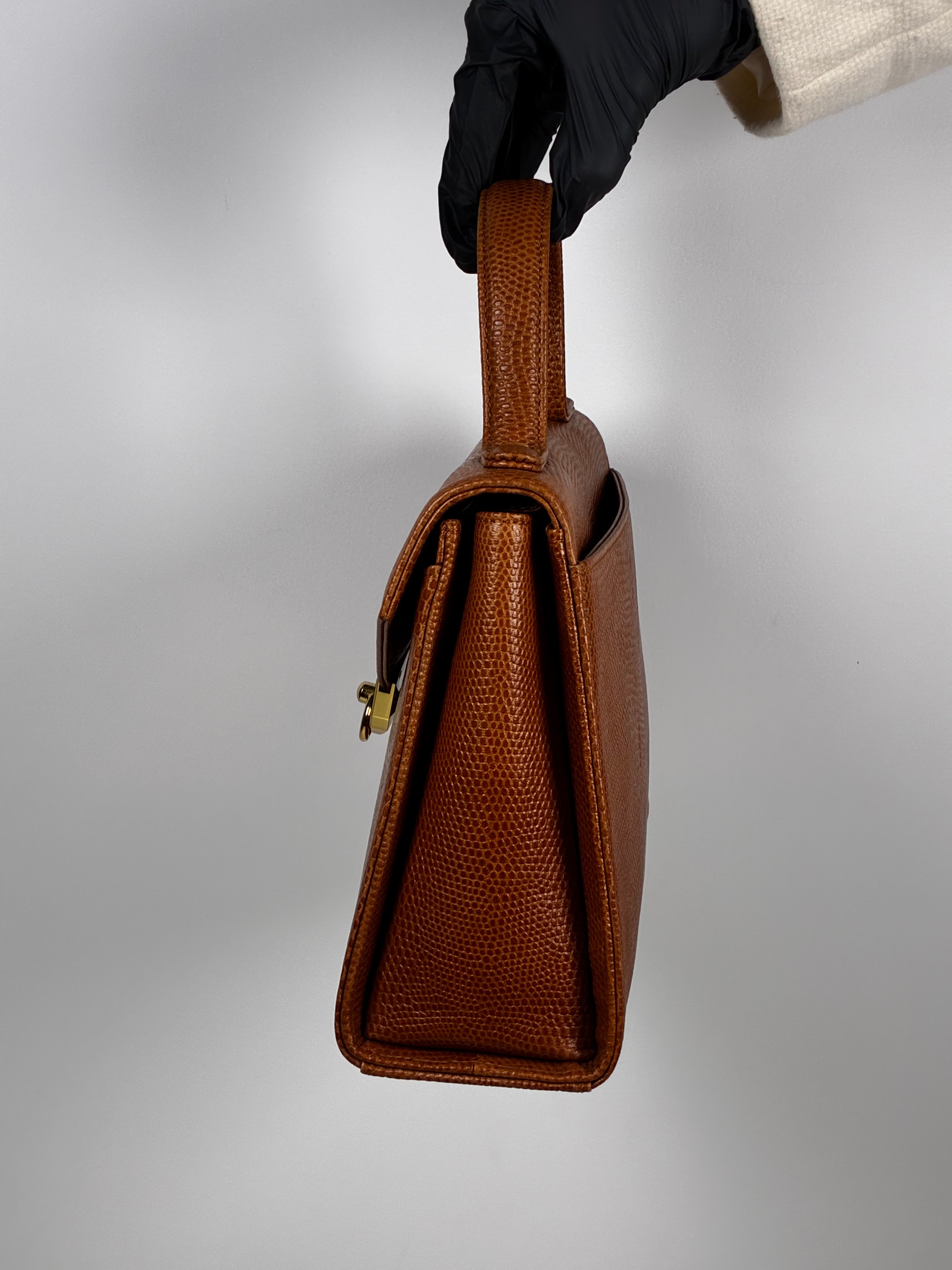 Ungaro Sac à Main en cuir façon lézard cognac