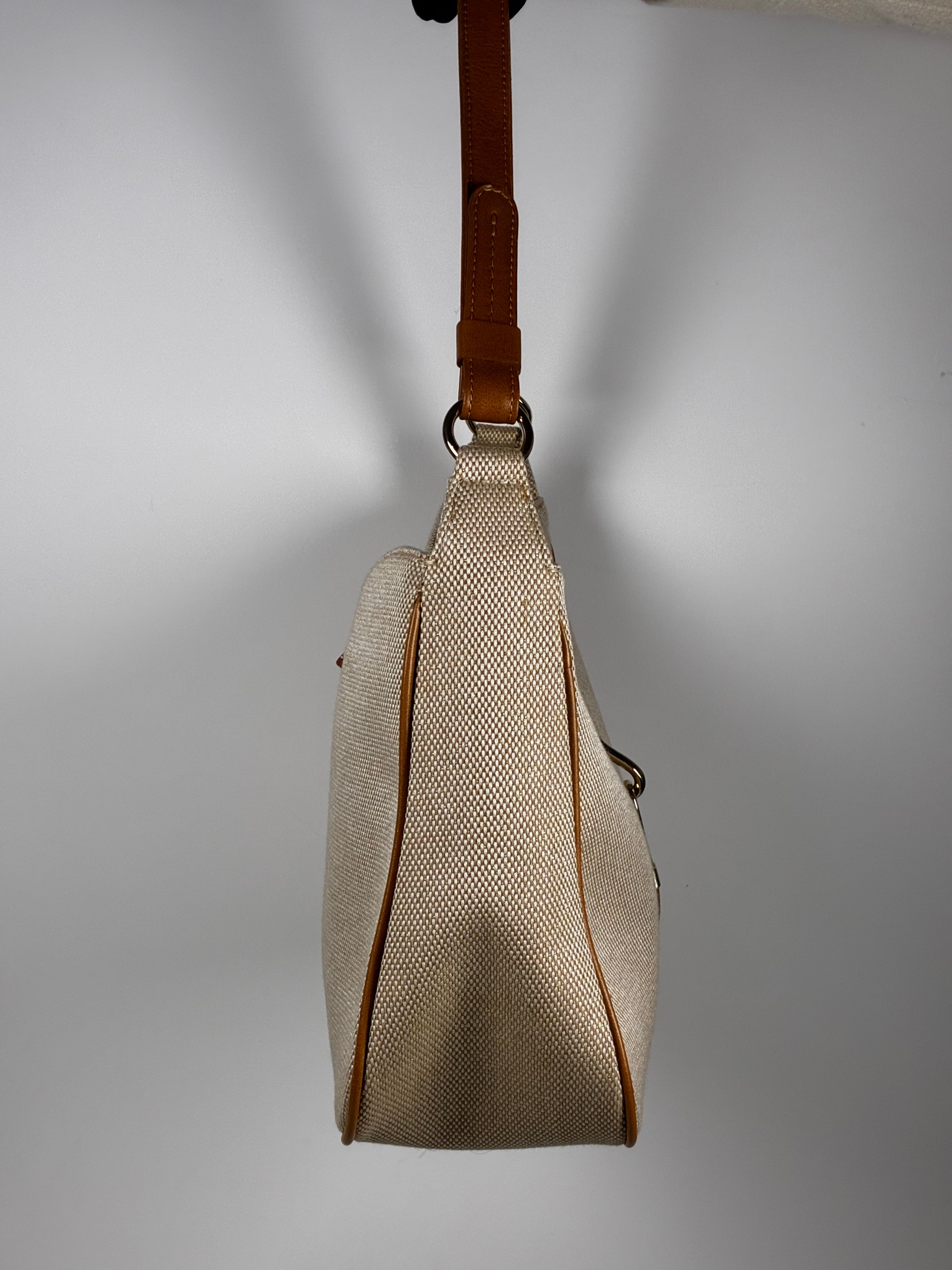 Ungaro Sac Hobo en toile canvas beige et cuir caramel