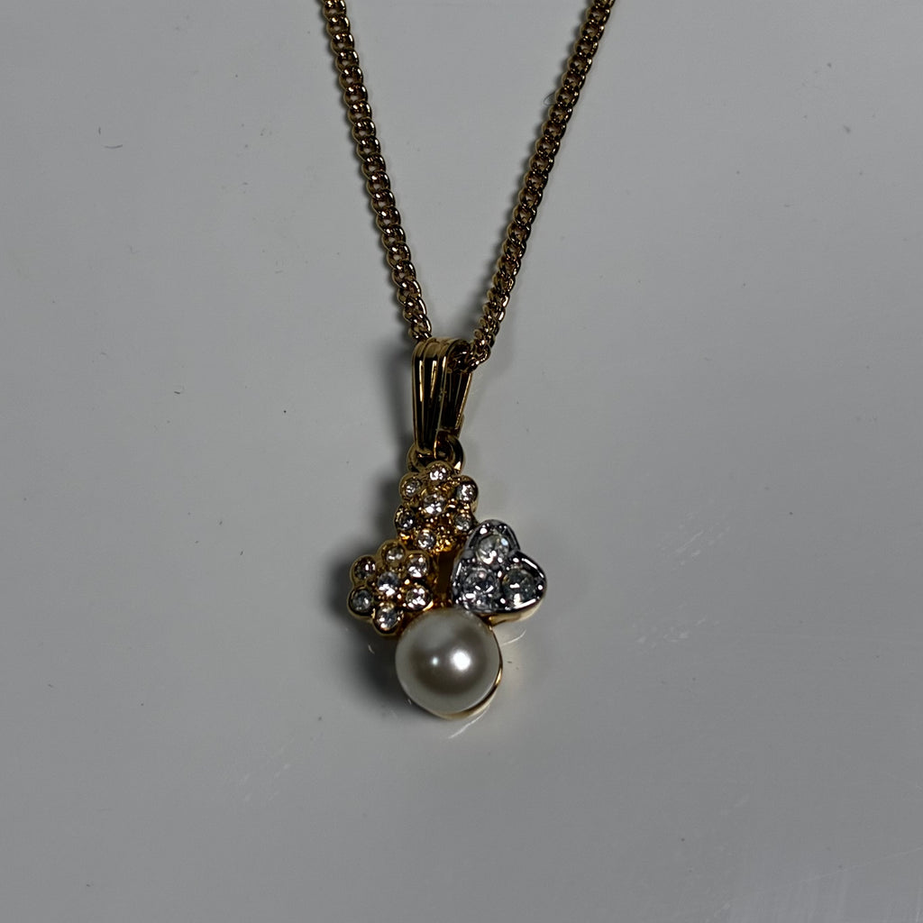 Courreges White Gold-tone Pearl and Rhinestone Necklace