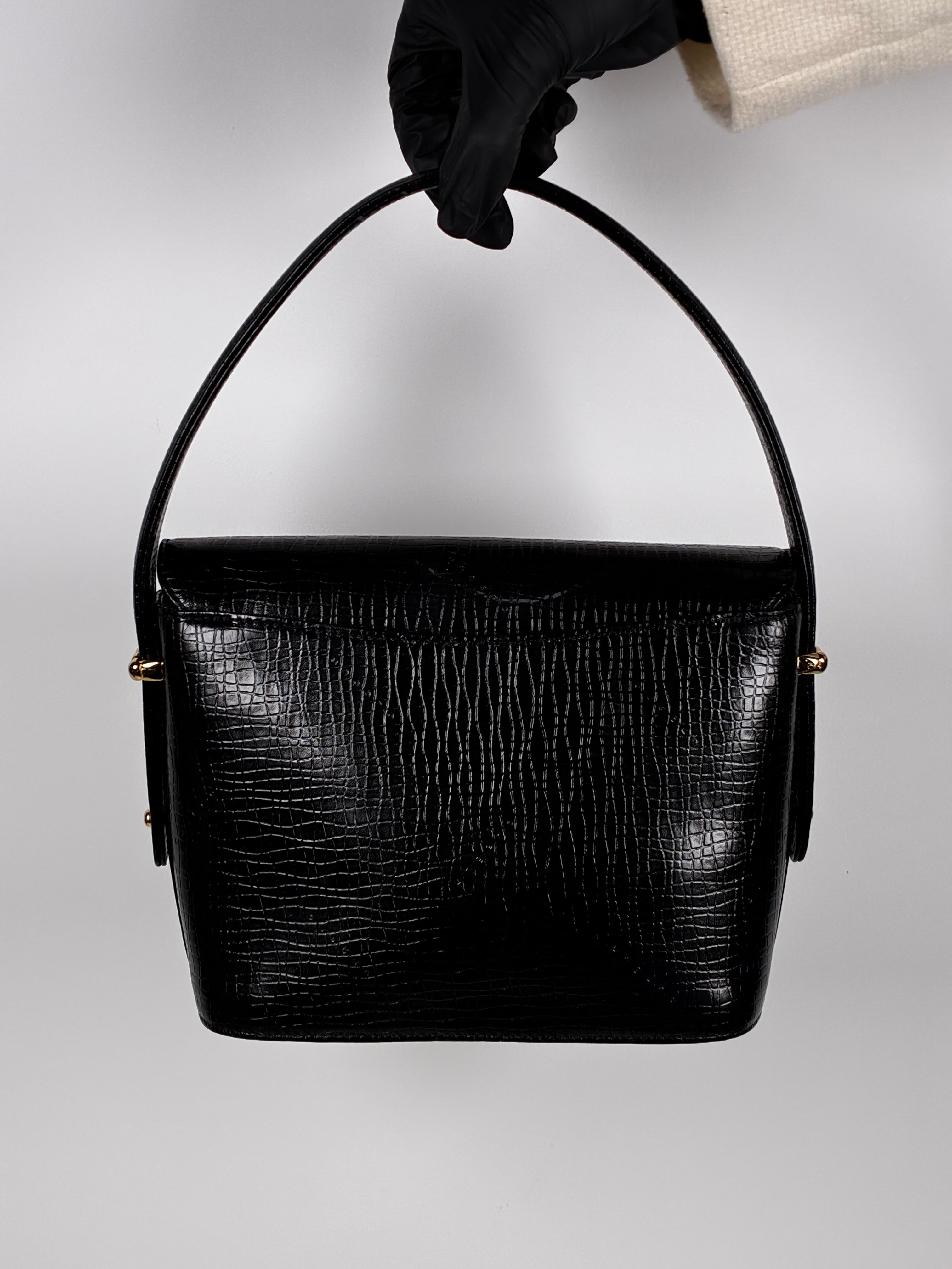 Ungaro Sac à Main en cuir embossé crocodile noir