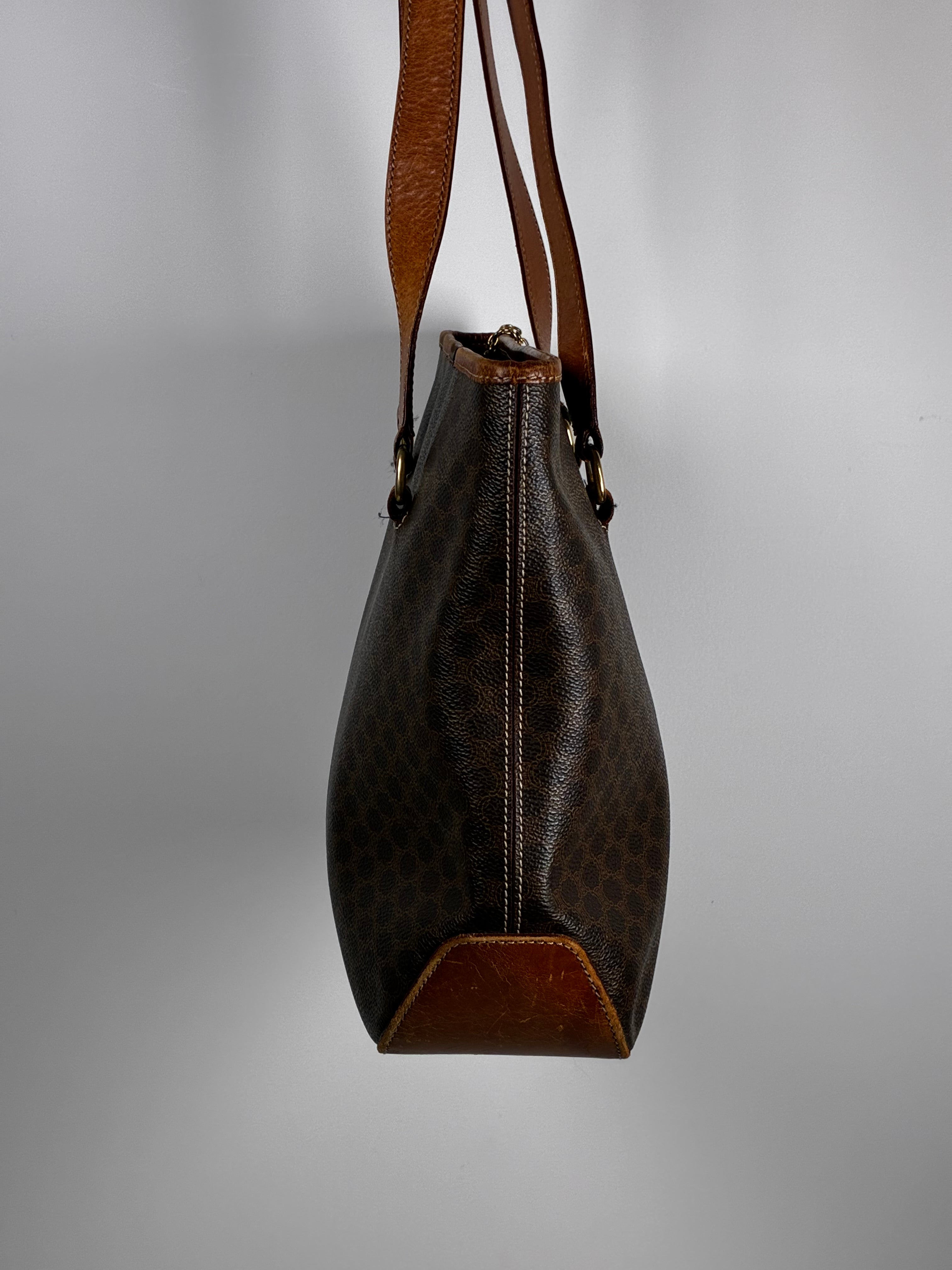 Céline Sac Cabas Macadam en toile monogramme brun et anses cuir cognac