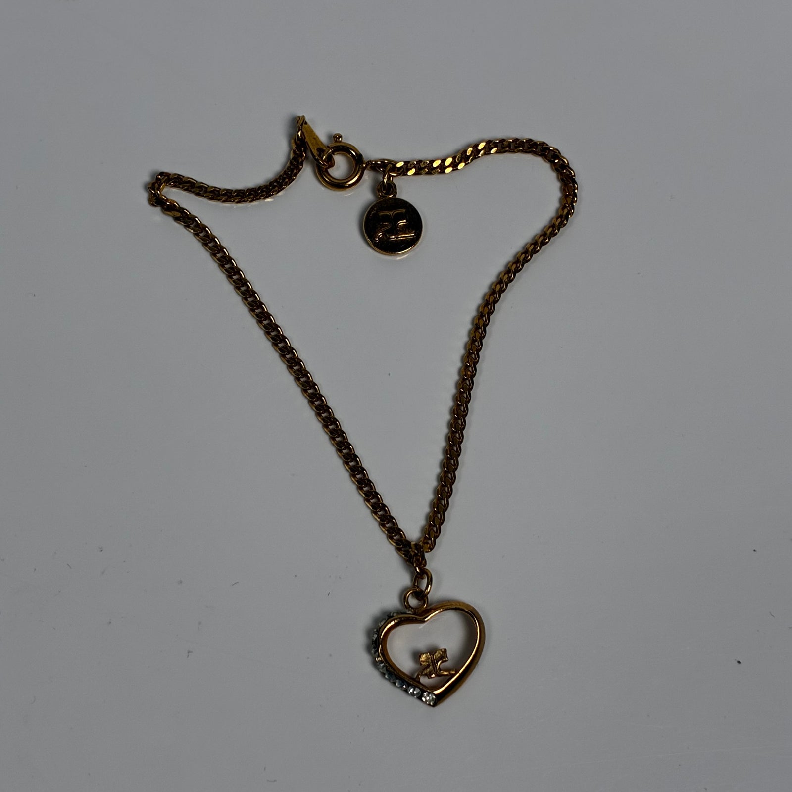 Courrèges Paris Side Rhinestone Heart Pendant Necklace