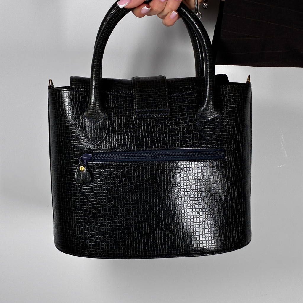 Ungaro Paris black lizard-effect grained leather bucket bag