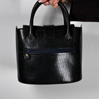 Ungaro Paris black lizard-effect grained leather bucket bag
