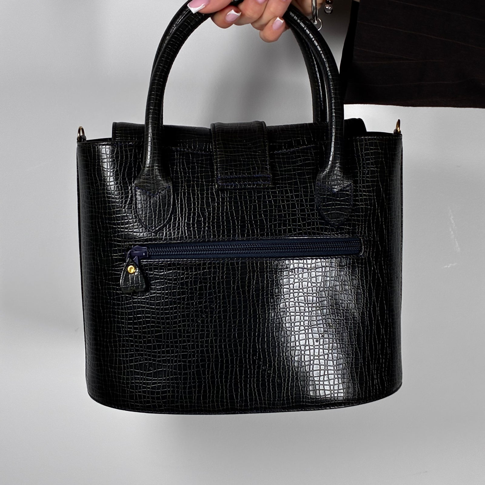 Ungaro Paris black lizard-effect grained leather bucket bag
