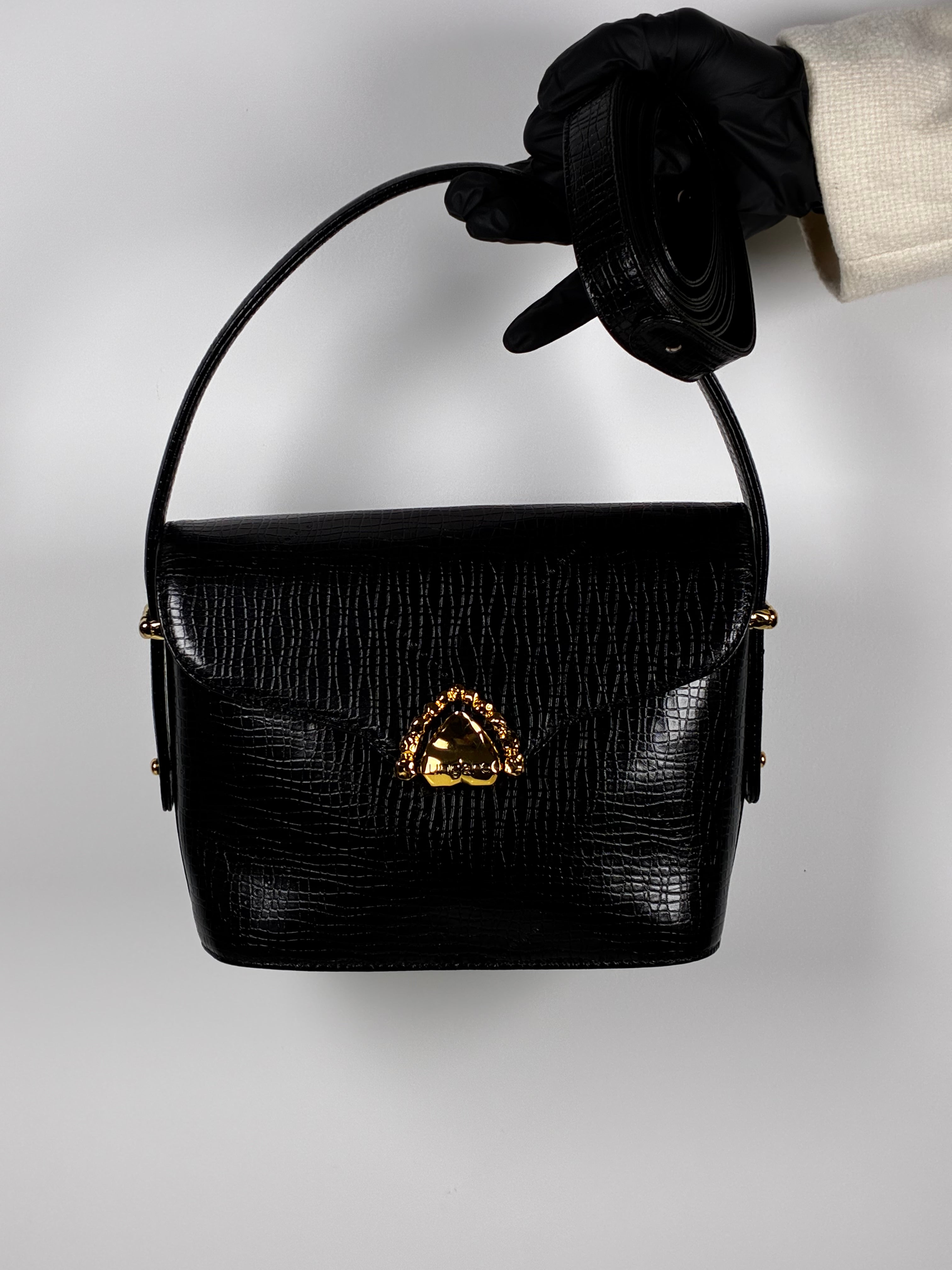 Ungaro Sac à Main en cuir embossé crocodile noir