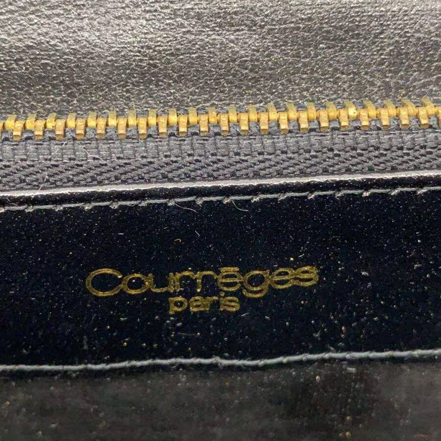 COURRÈGES Pochette bandoulière cuir effet croco noir logo doré