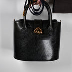 Ungaro Paris black lizard-effect grained leather bucket bag