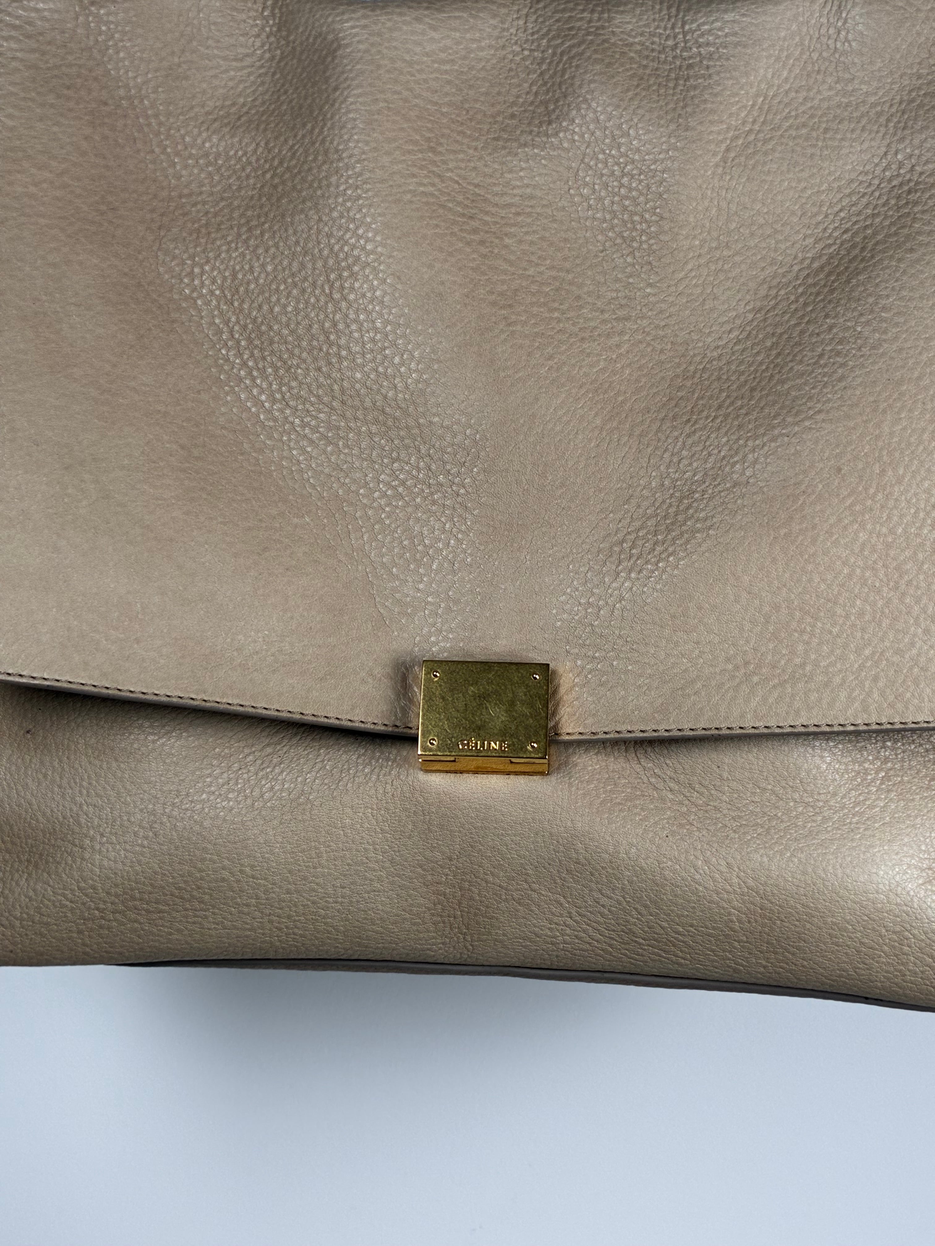 Céline Sac Trapèze en cuir grainé taupe et daim noir