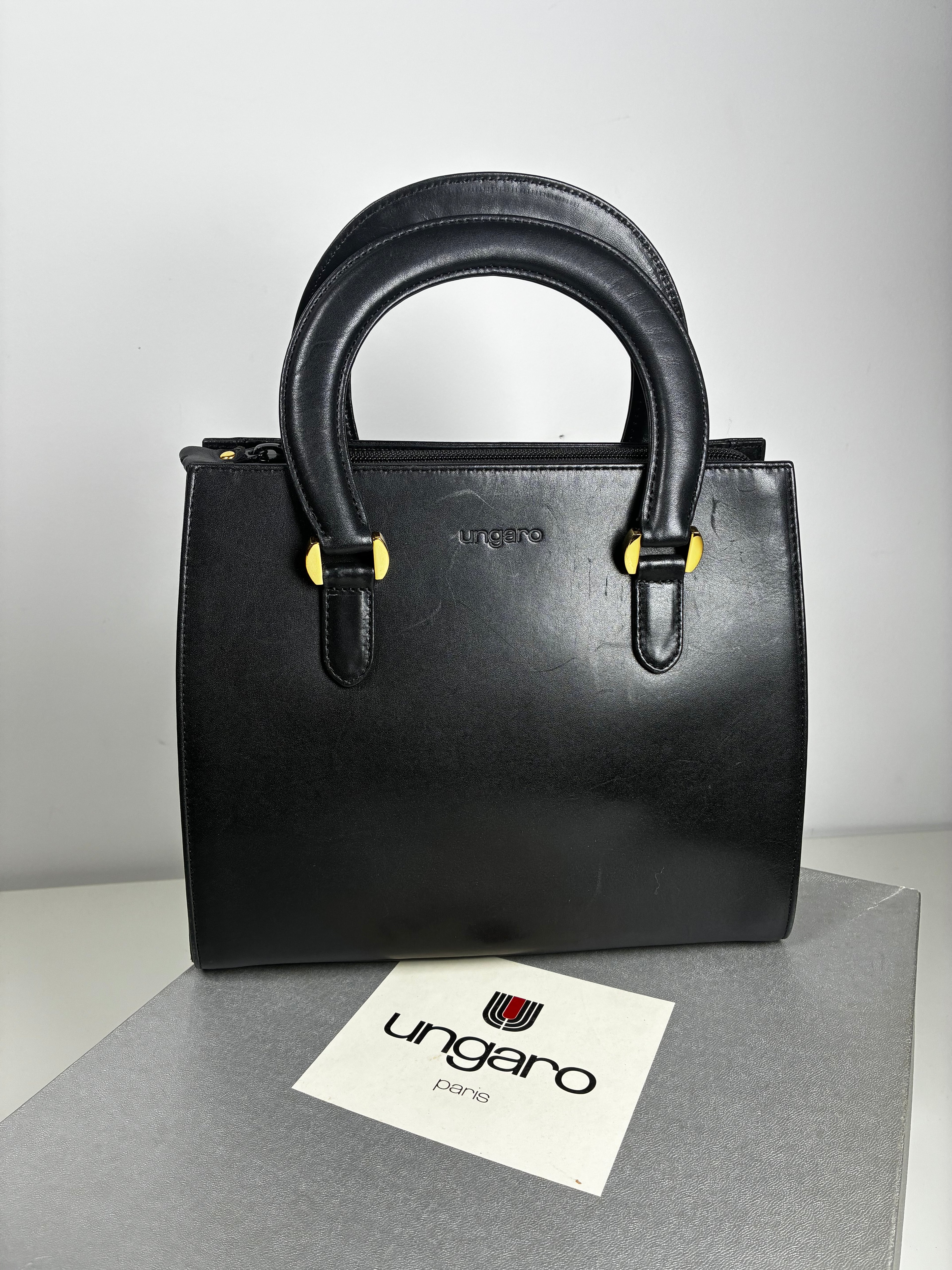 UNGARO Black City Bag with Twisted Gilt Hardware M