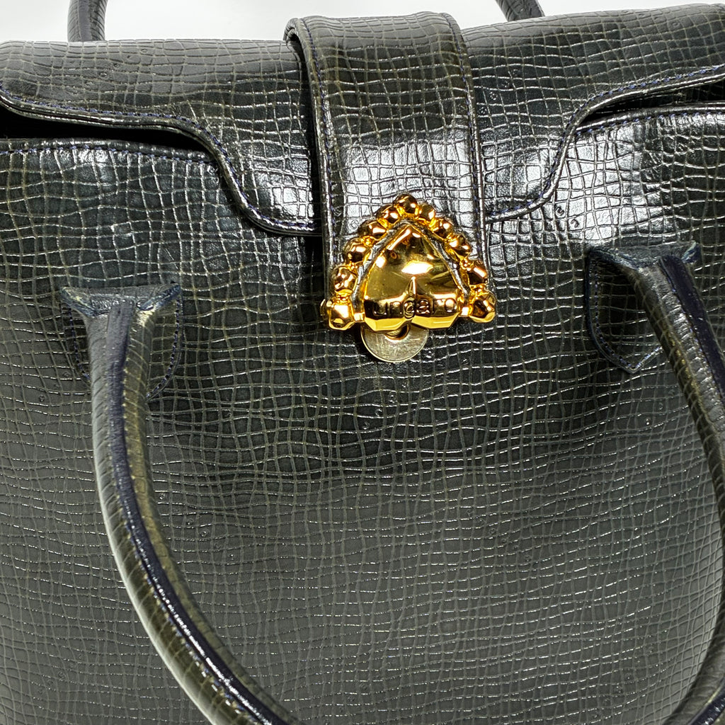 Ungaro Paris black lizard-effect grained leather bucket bag