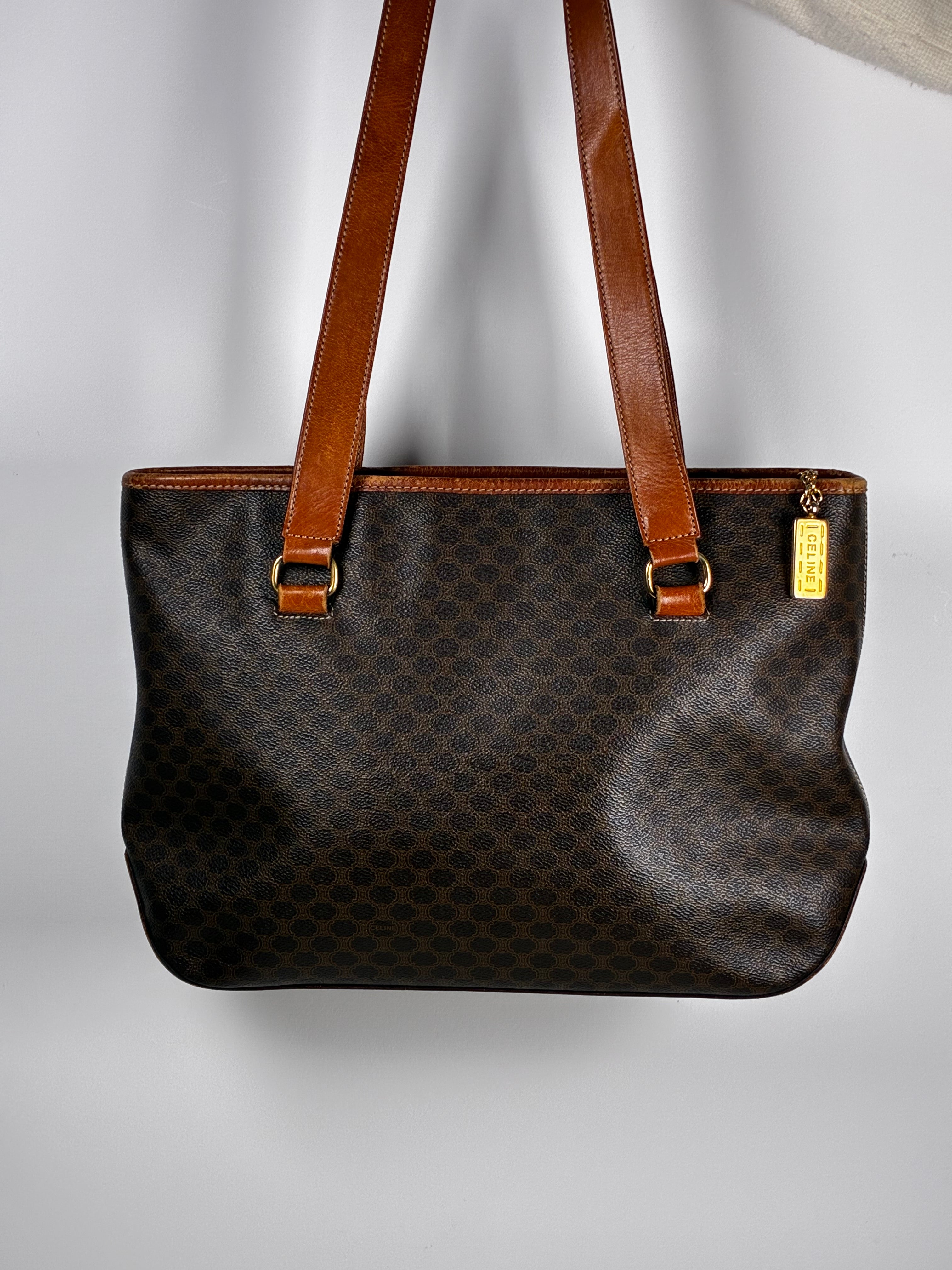 Céline Sac Cabas Macadam en toile monogramme brun et anses cuir cognac