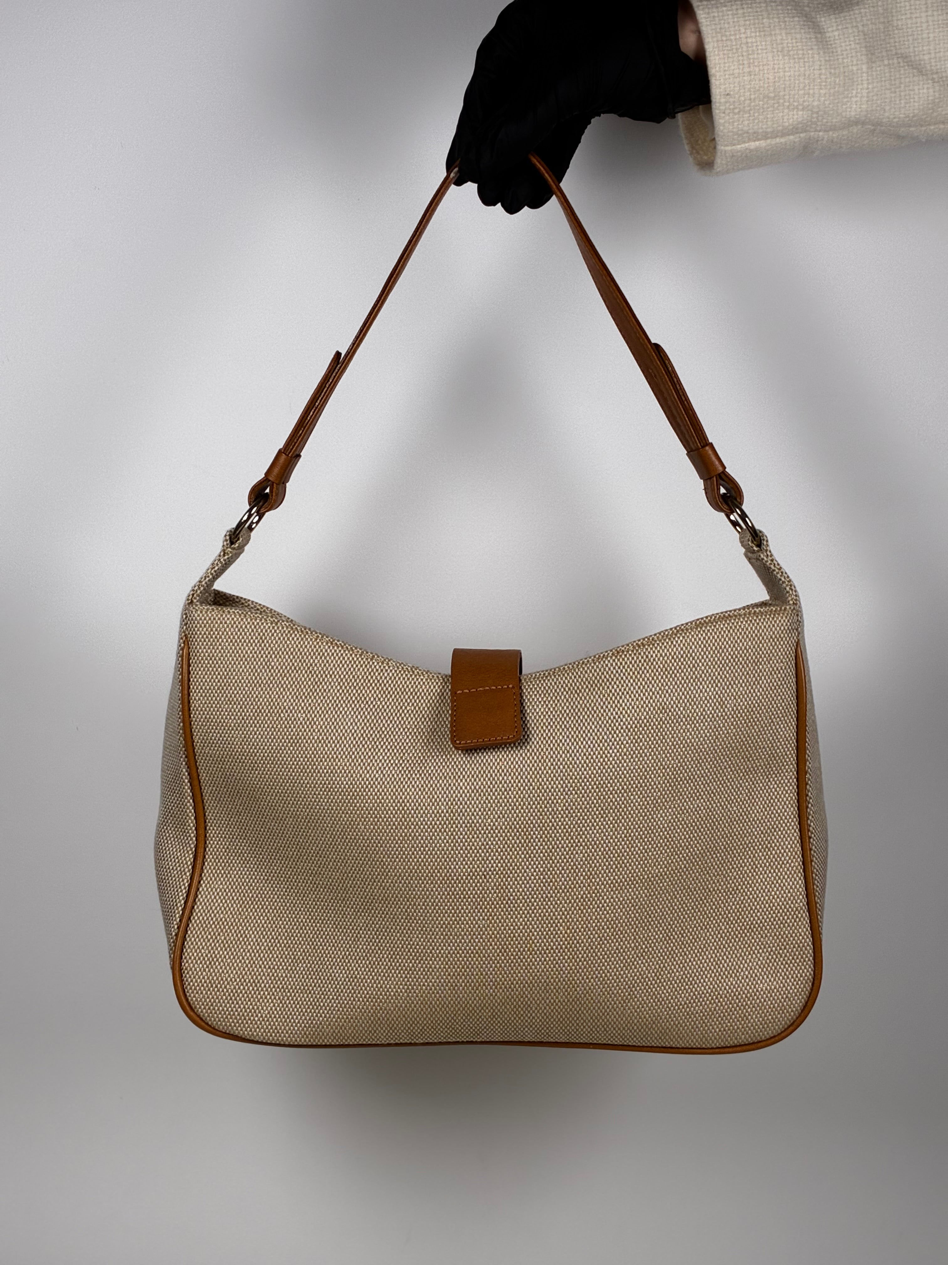 Ungaro Sac Hobo en toile canvas beige et cuir caramel