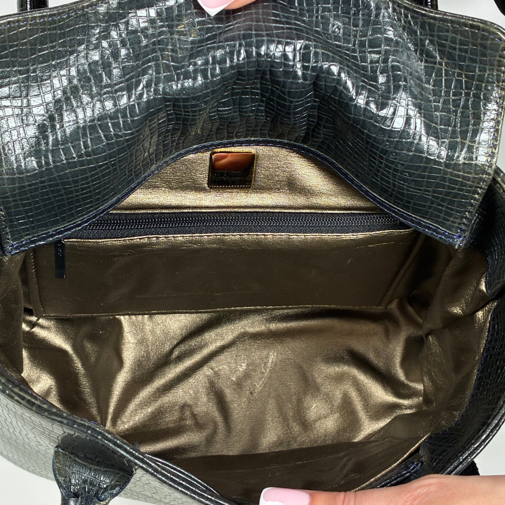 Ungaro Paris black lizard-effect grained leather bucket bag
