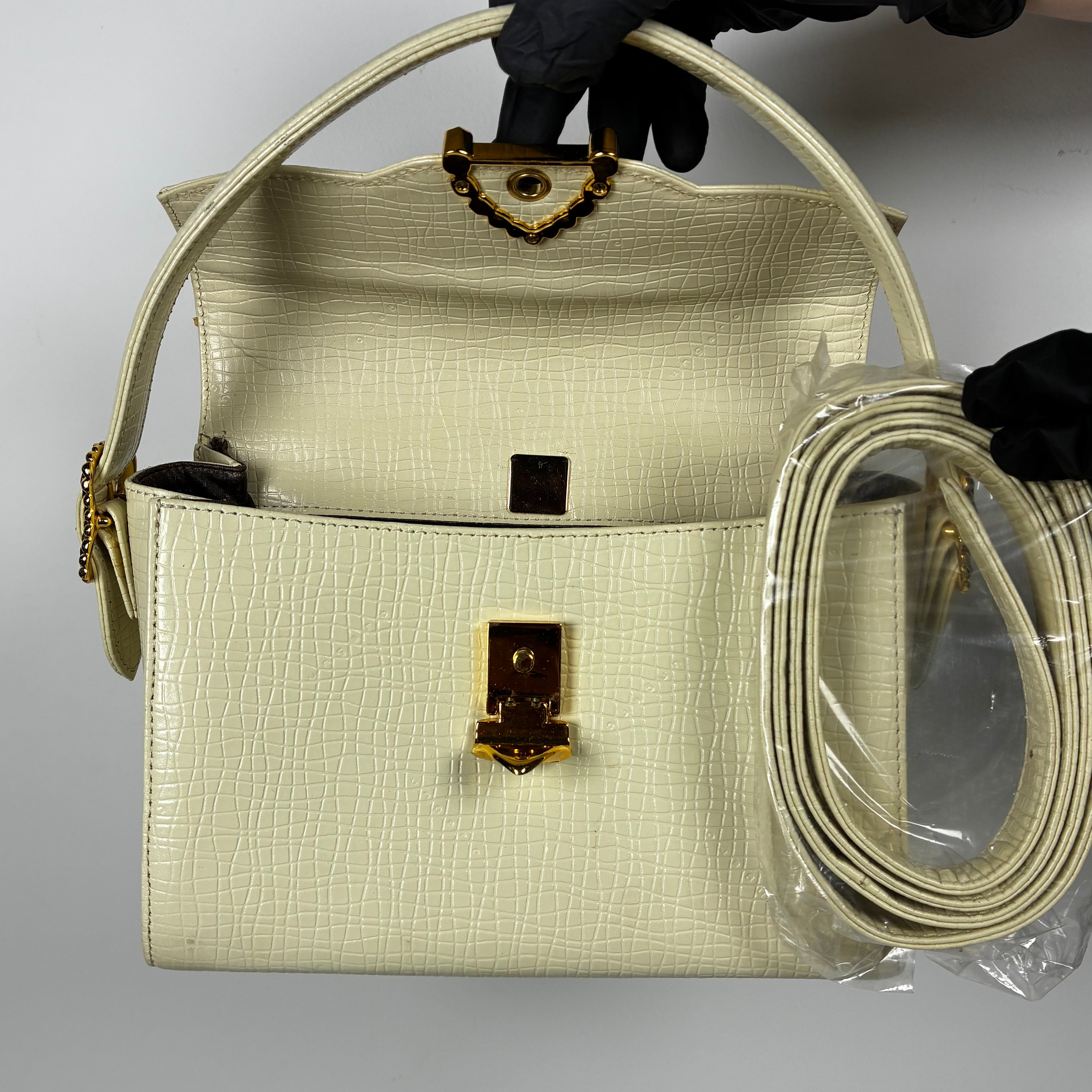 Ungaro Sac à main bandoullière cuir croco beige