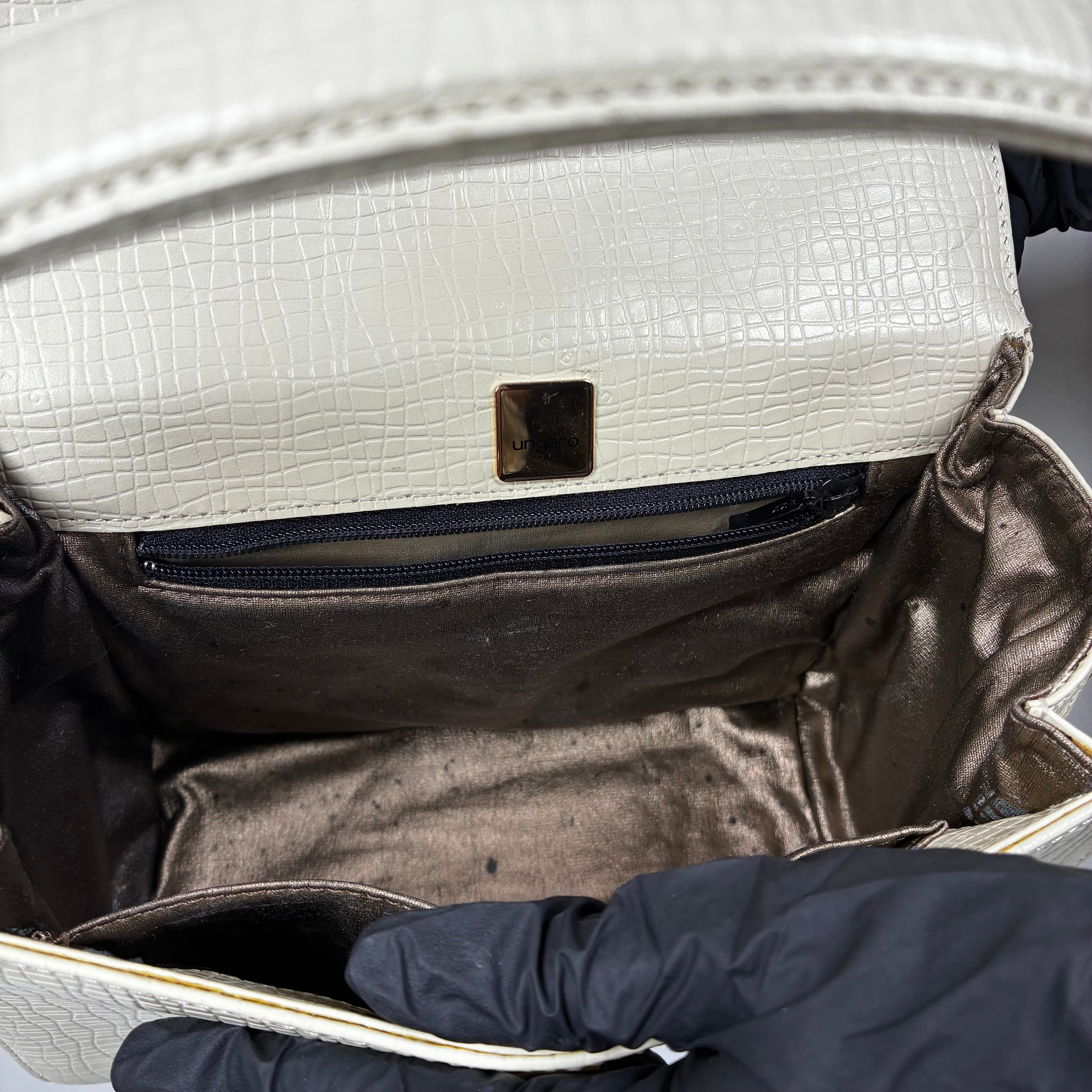 Ungaro Sac à main bandoullière cuir croco beige