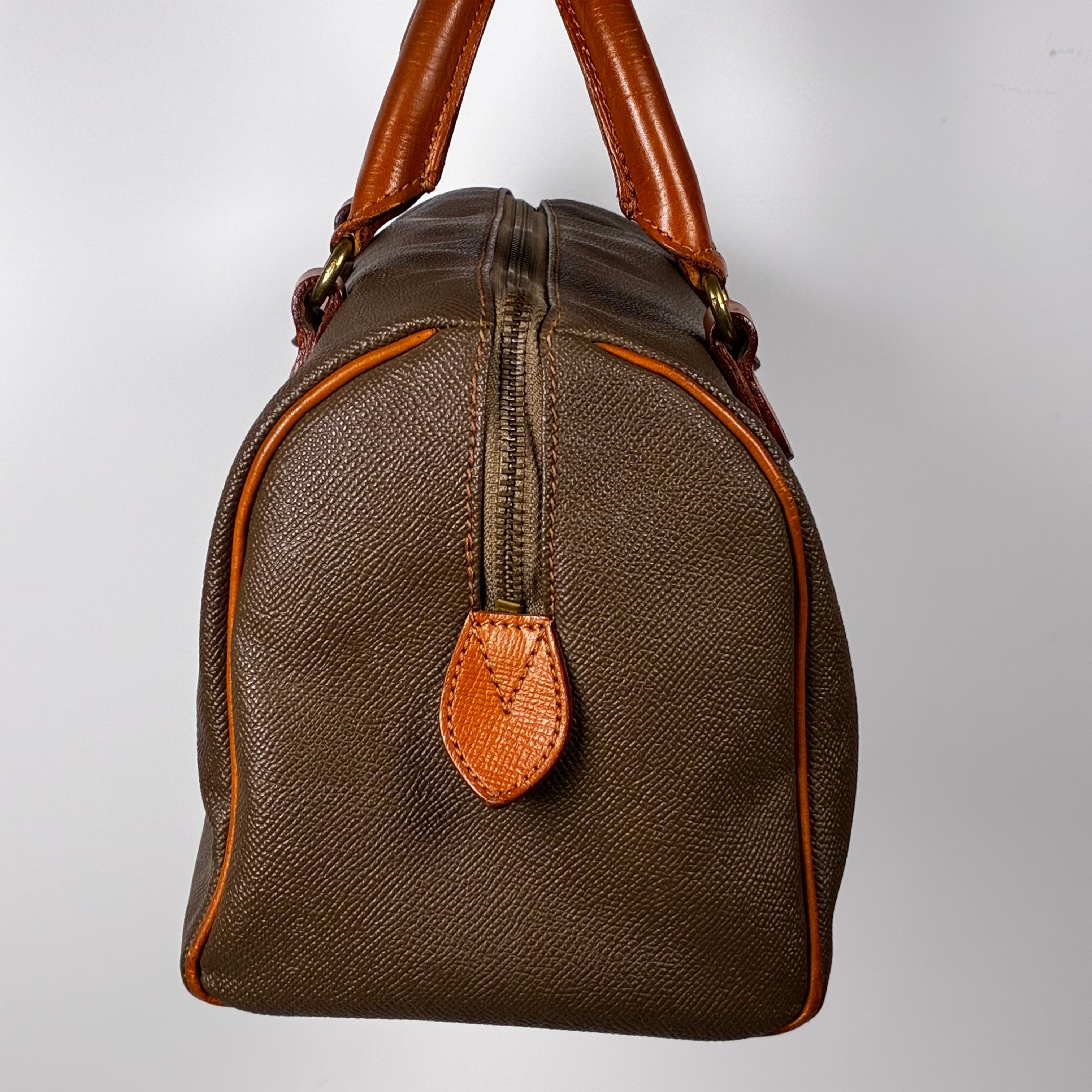Courrèges Sac Mini Boston en toile enduite marron et cuir cognac
