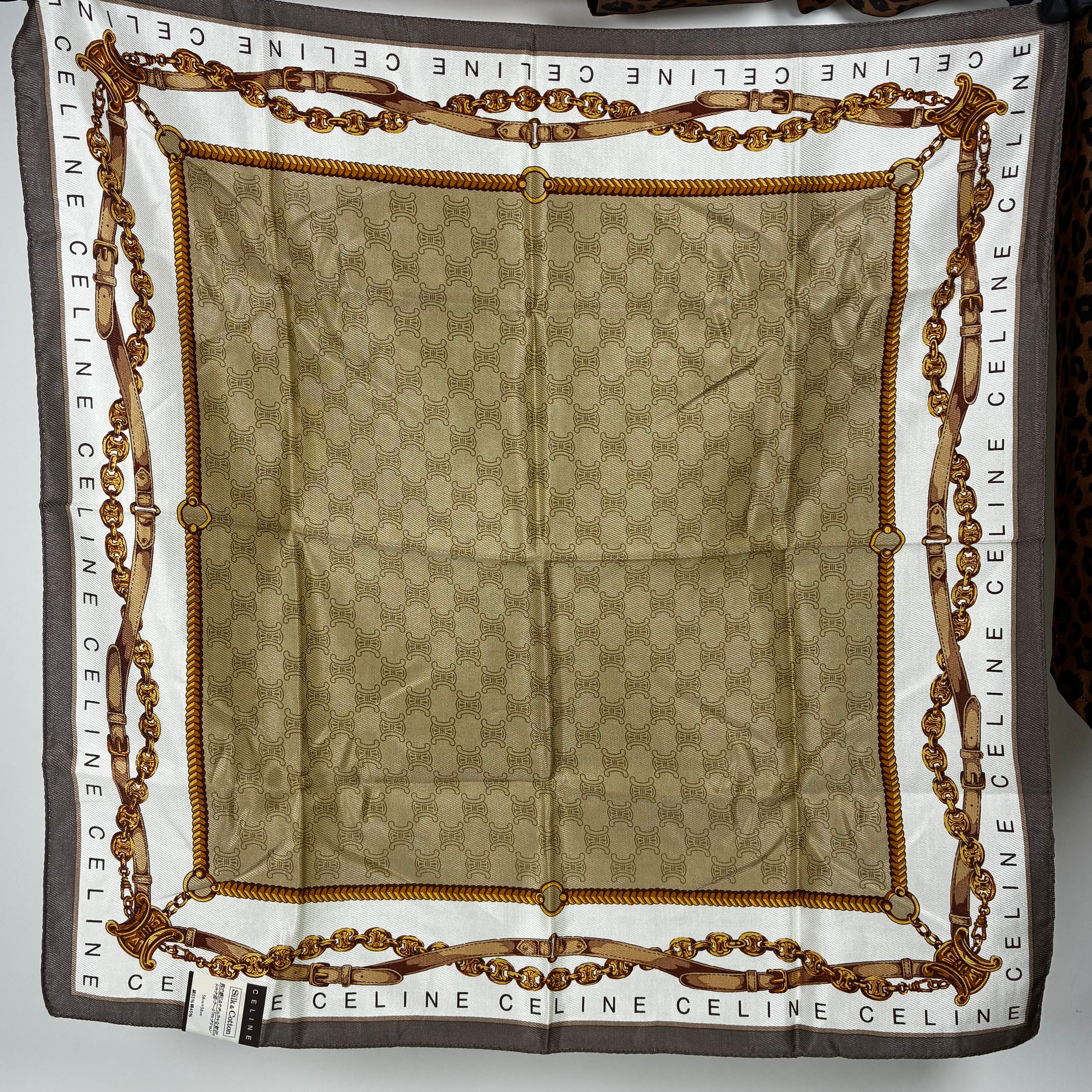 Céline Foulard Carré à motif chaînes et monogramme 58X58cm