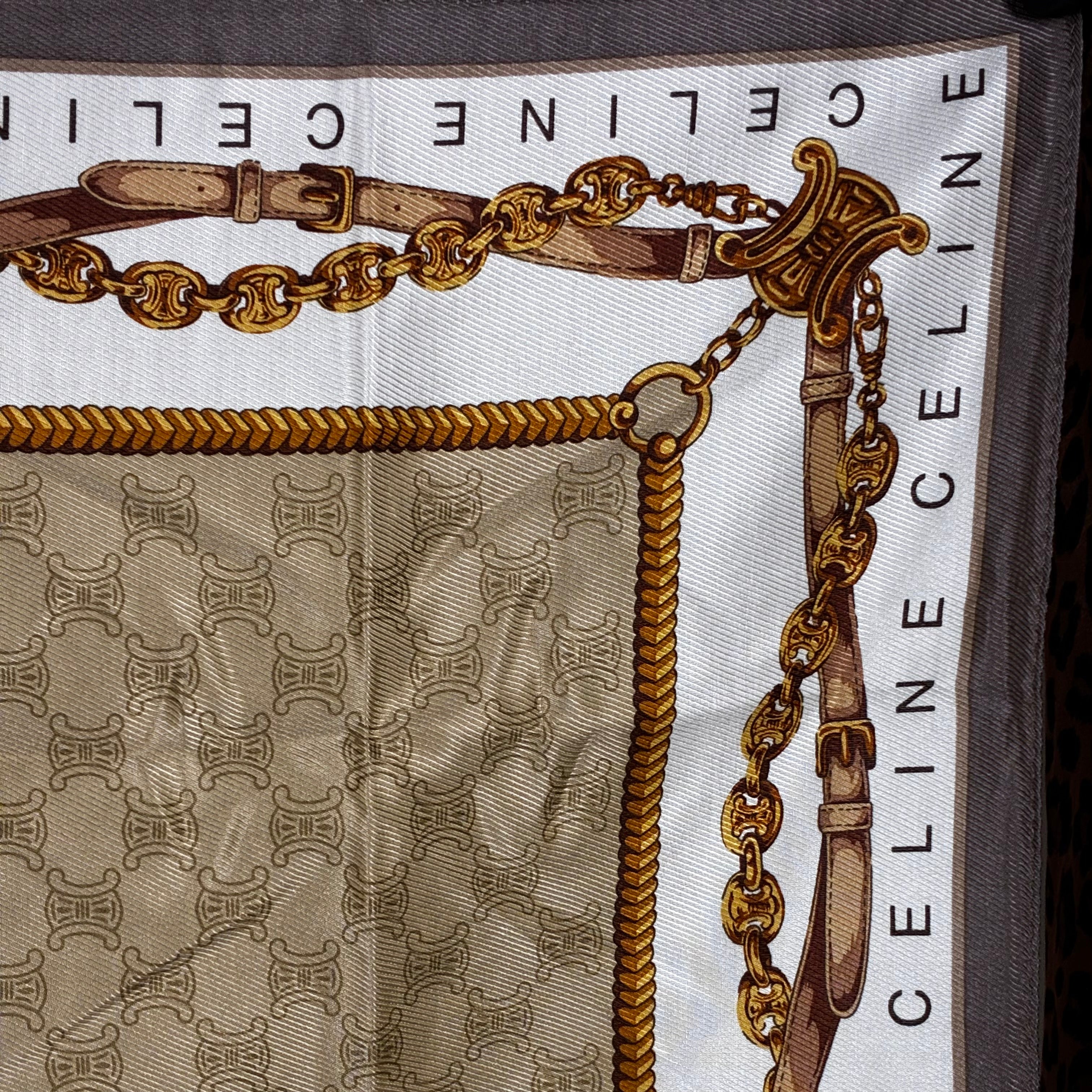 Céline Foulard Carré à motif chaînes et monogramme 58X58cm