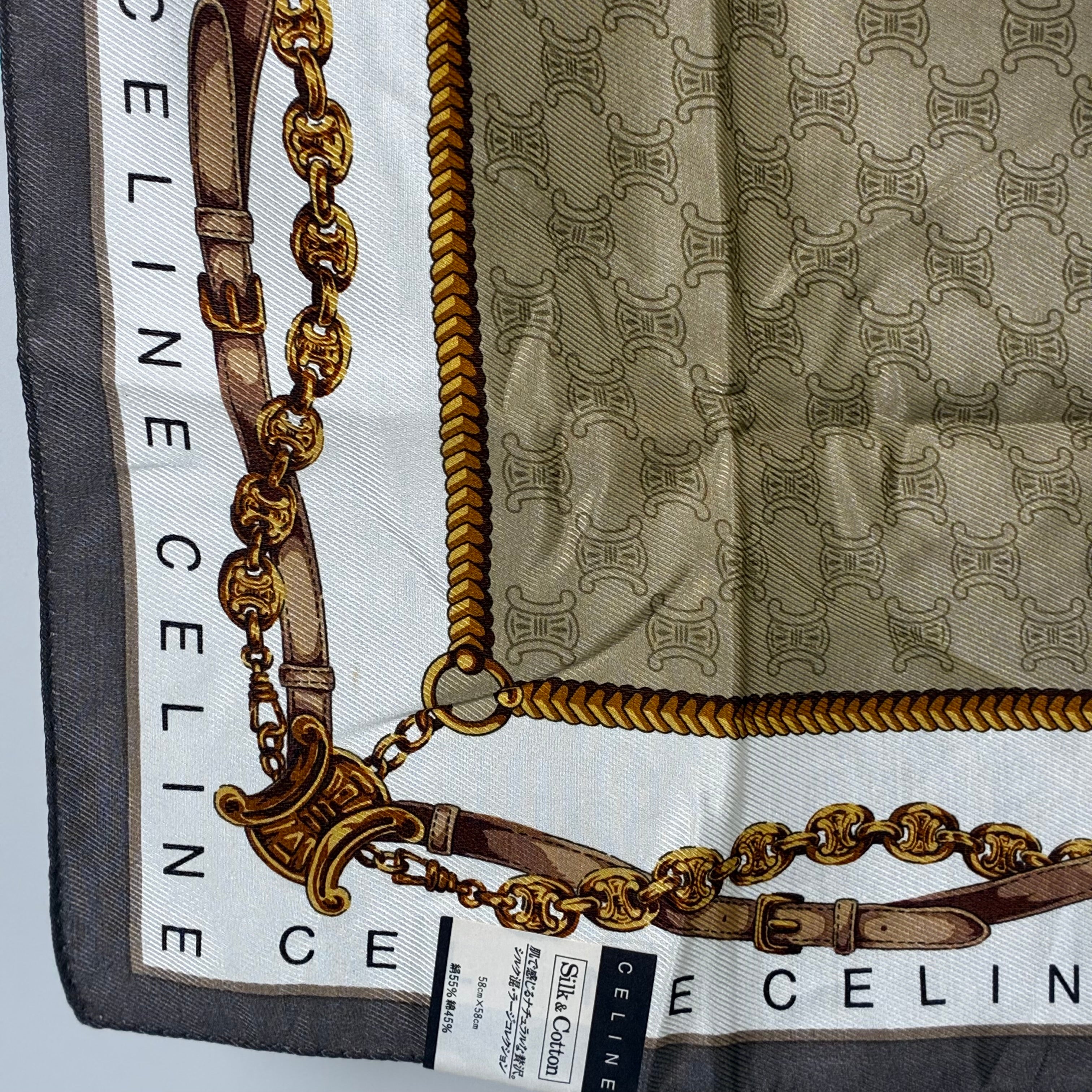 Céline Foulard Carré à motif chaînes et monogramme 58X58cm