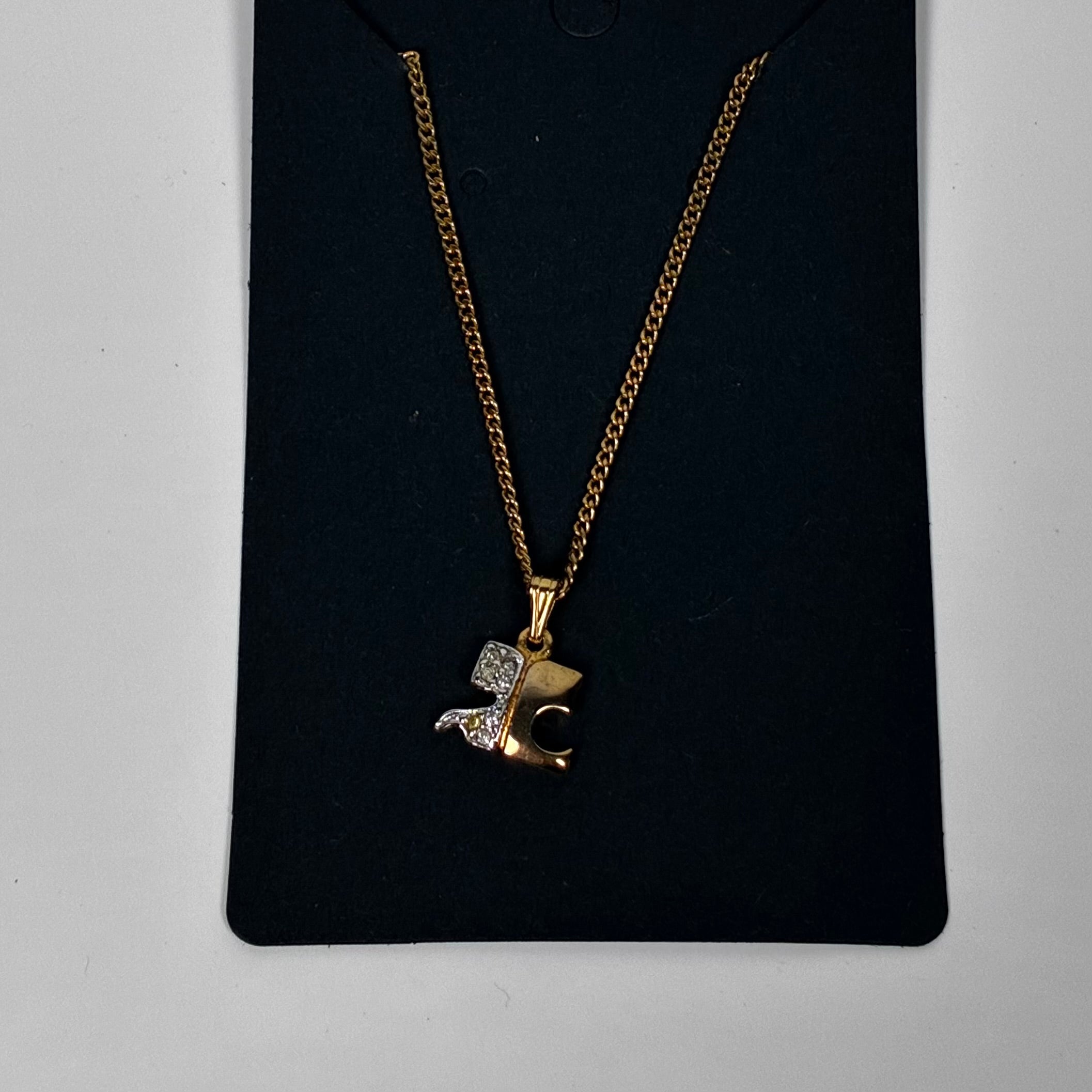 Courrèges Collier Pendentif Logo Strass Dorés