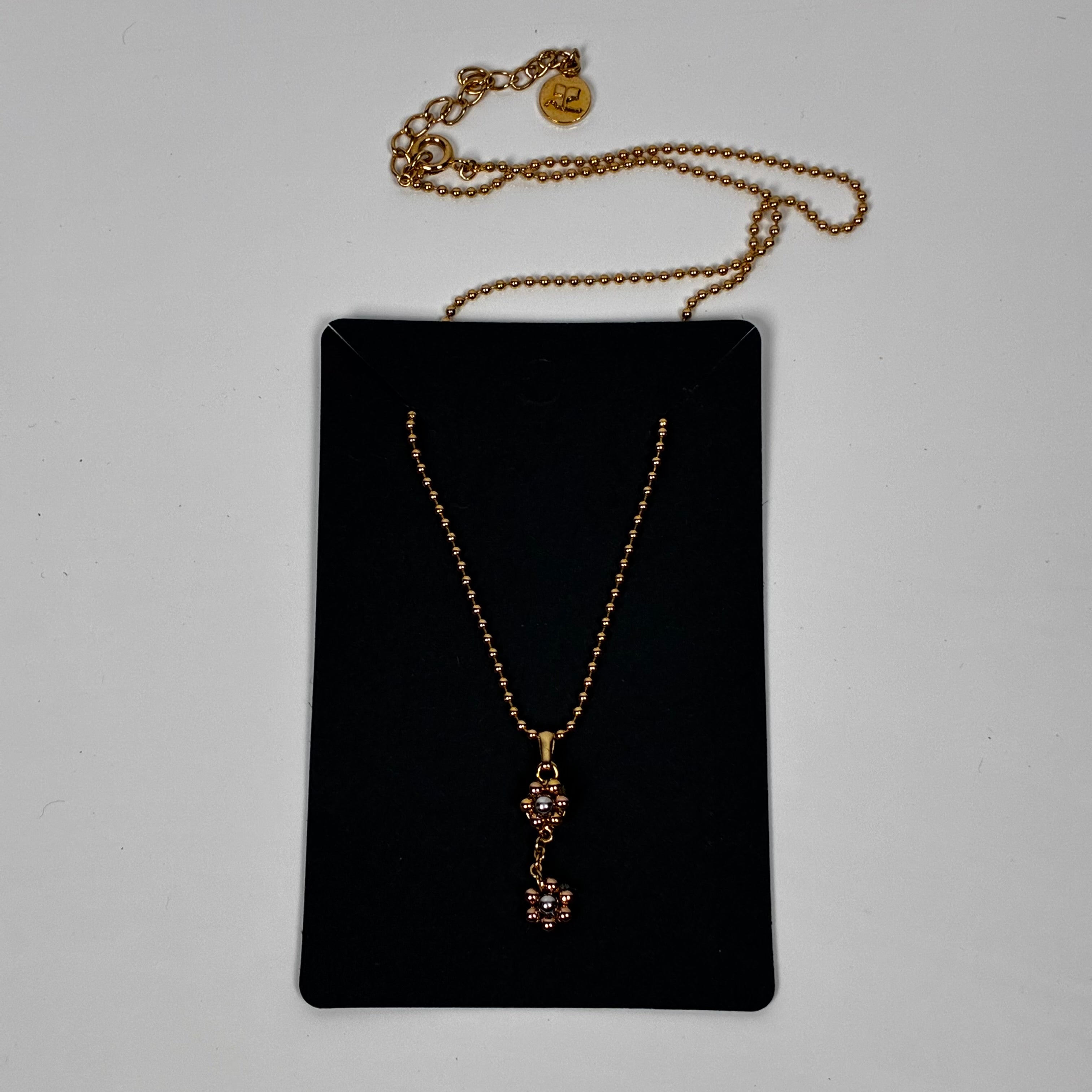 Courrèges Collier Double Pendentif Floral Or Rose x Argenté