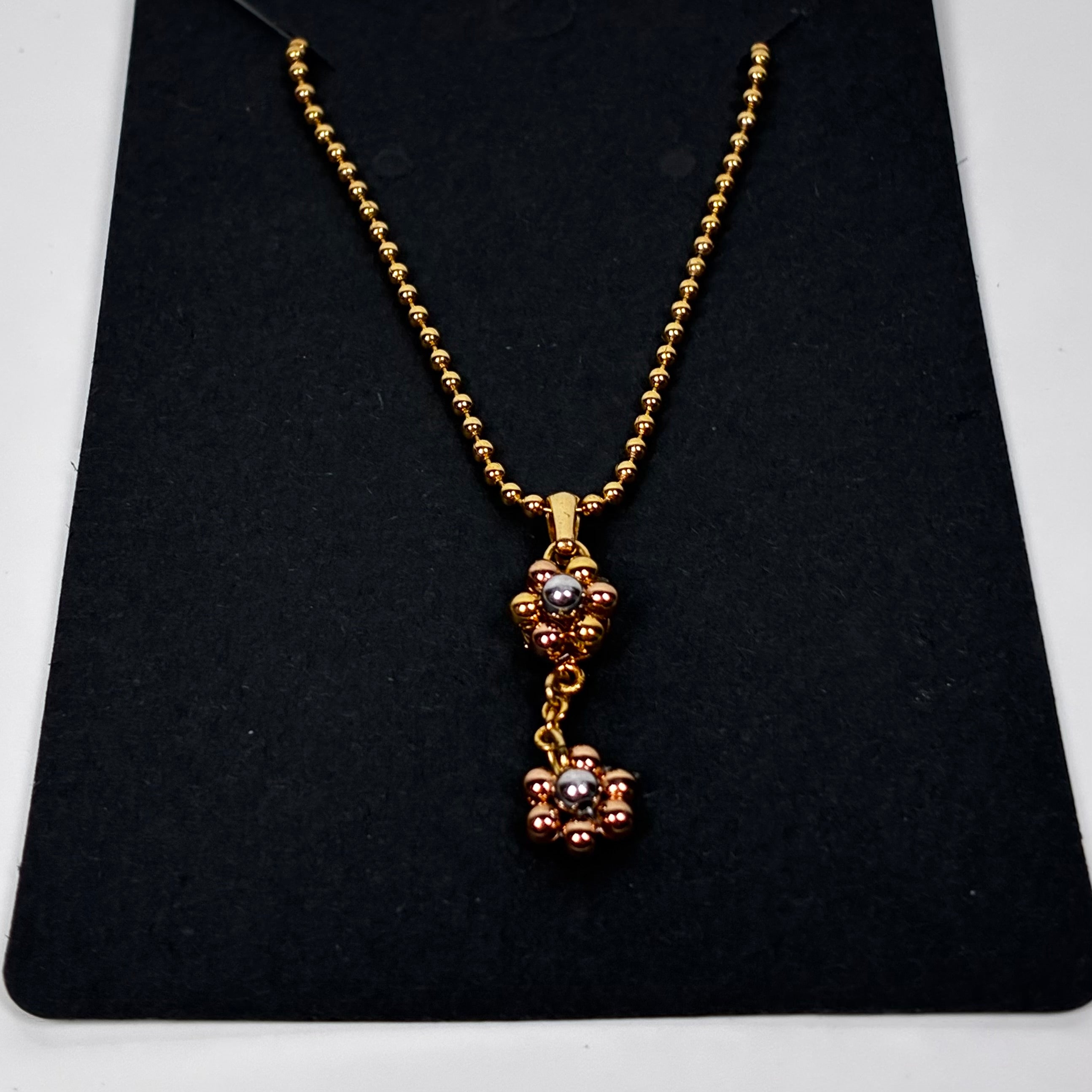 Courrèges Collier Double Pendentif Floral Or Rose x Argenté