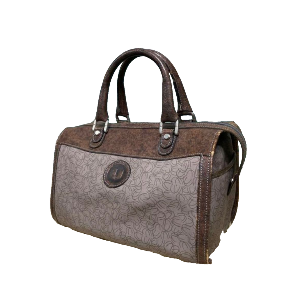 Ungaro Handbag Brown Grey Vintage Monogram Boston Satchel Top Handle Bag