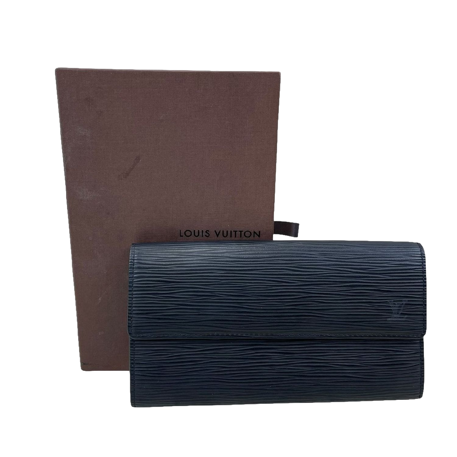 LOUIS VUITTON Portefeuille long Sarah cuir Épi noir (avec boîte)