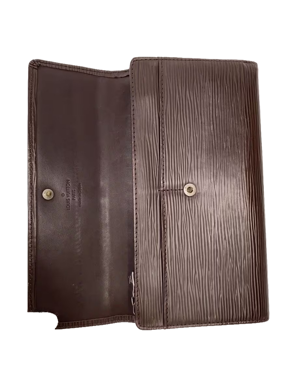 LOUIS VUITTON Portefeuille long Sarah cuir Épi marron quincaillerie dorée