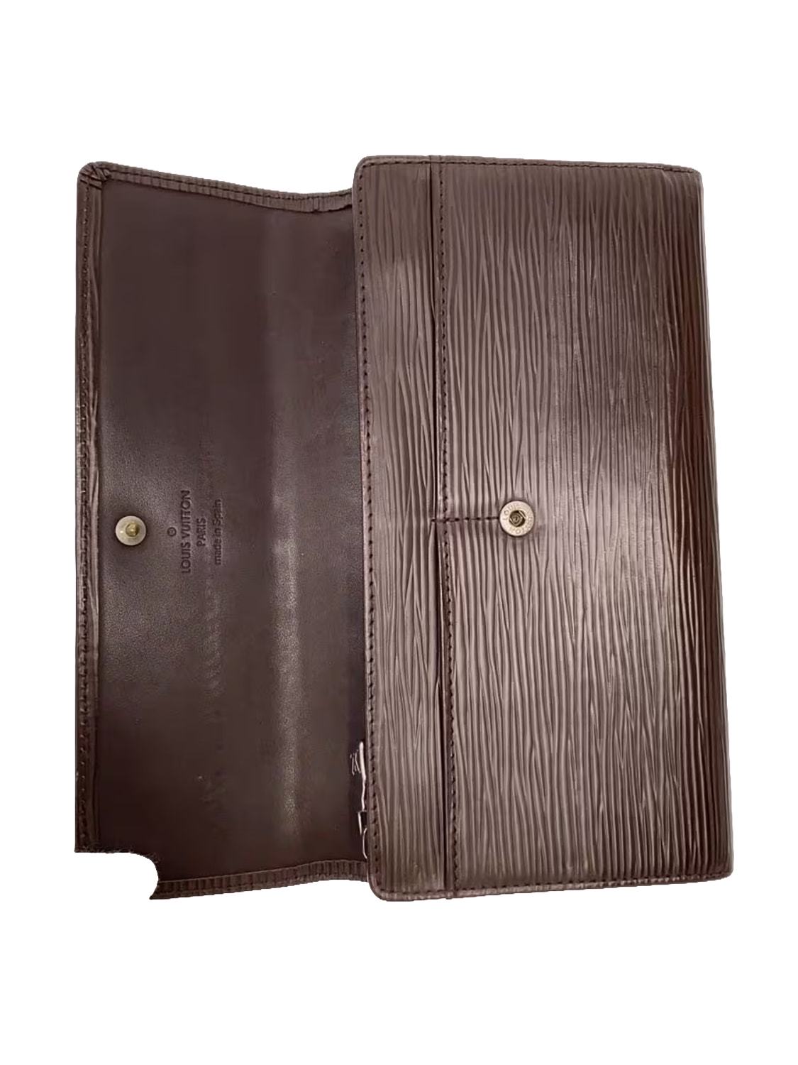 LOUIS VUITTON Portefeuille long Sarah cuir Épi marron quincaillerie dorée
