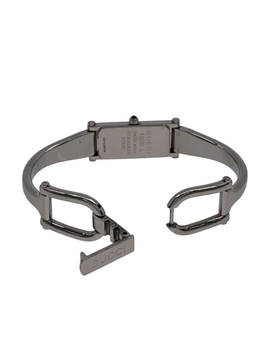 GUCCI Montre femme bracelet acier bangle cadran noir chiffres romains Swiss Made