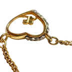 Courreges Necklace Gold Heart Pendant Rhinestone Logo Chain Vintage
