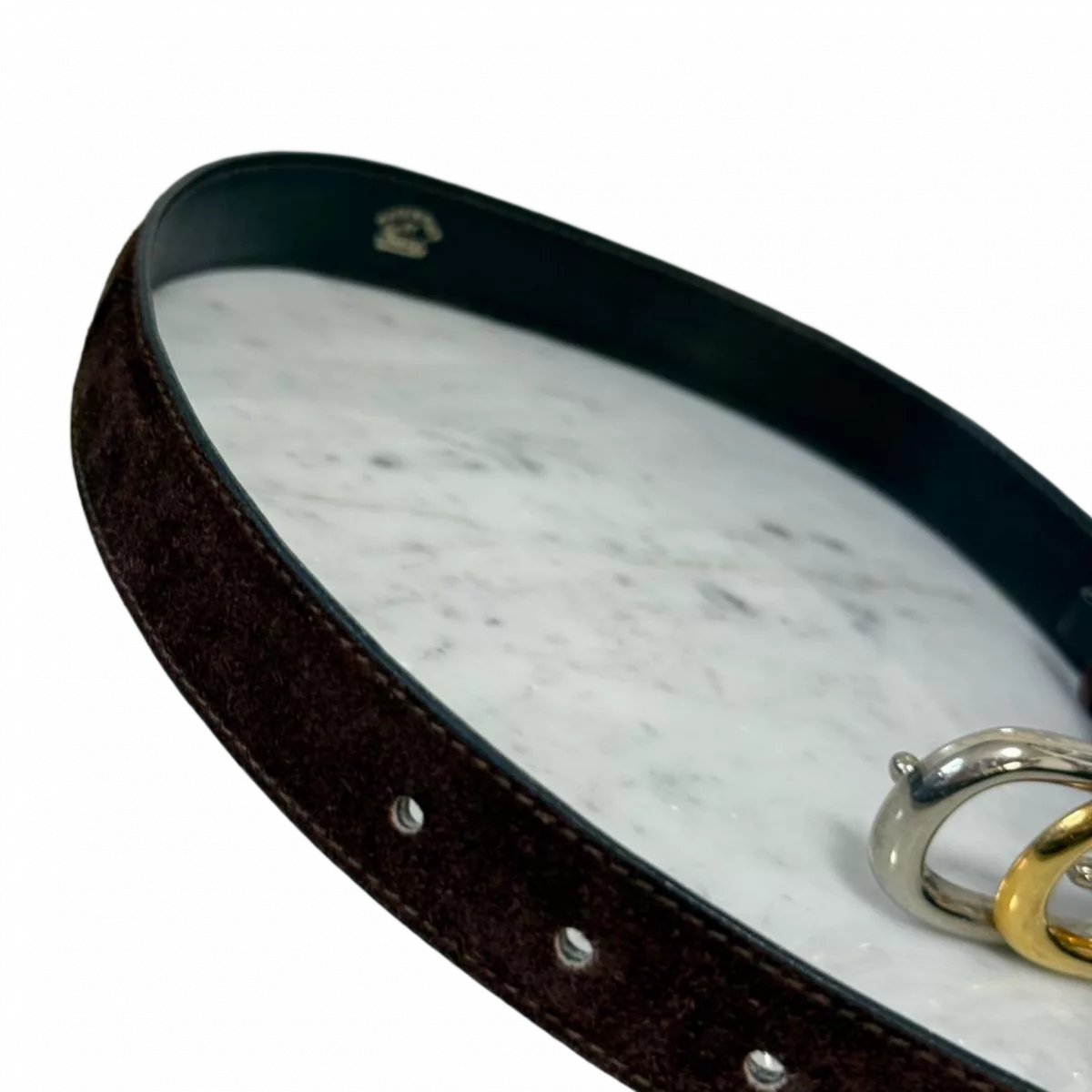 GUCCI Ceinture cuir véritable daim marron boucle GG.