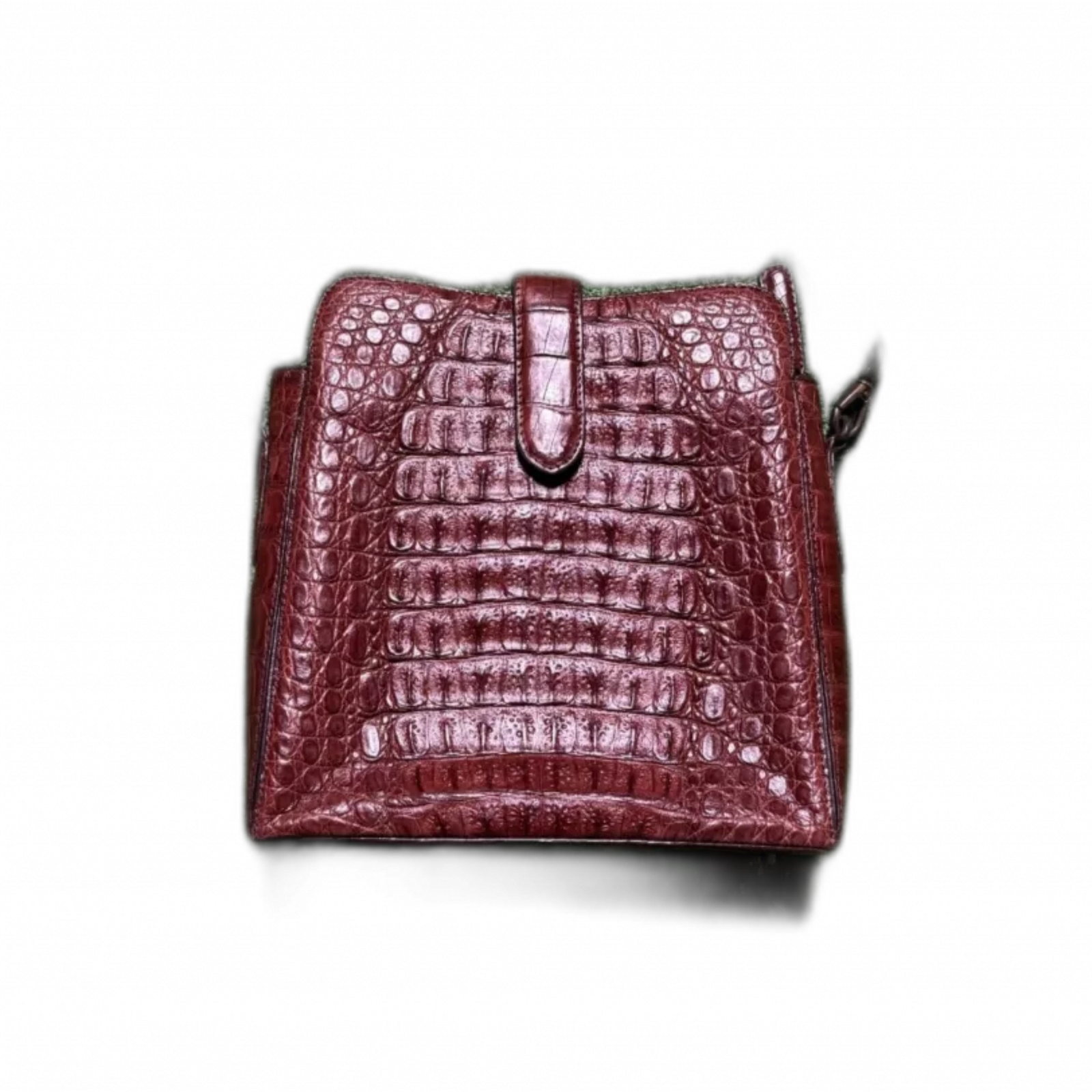 MULTI-MARQUES Sac en cuir crocodile avec anse et certificat de matière bordeaux sans marque