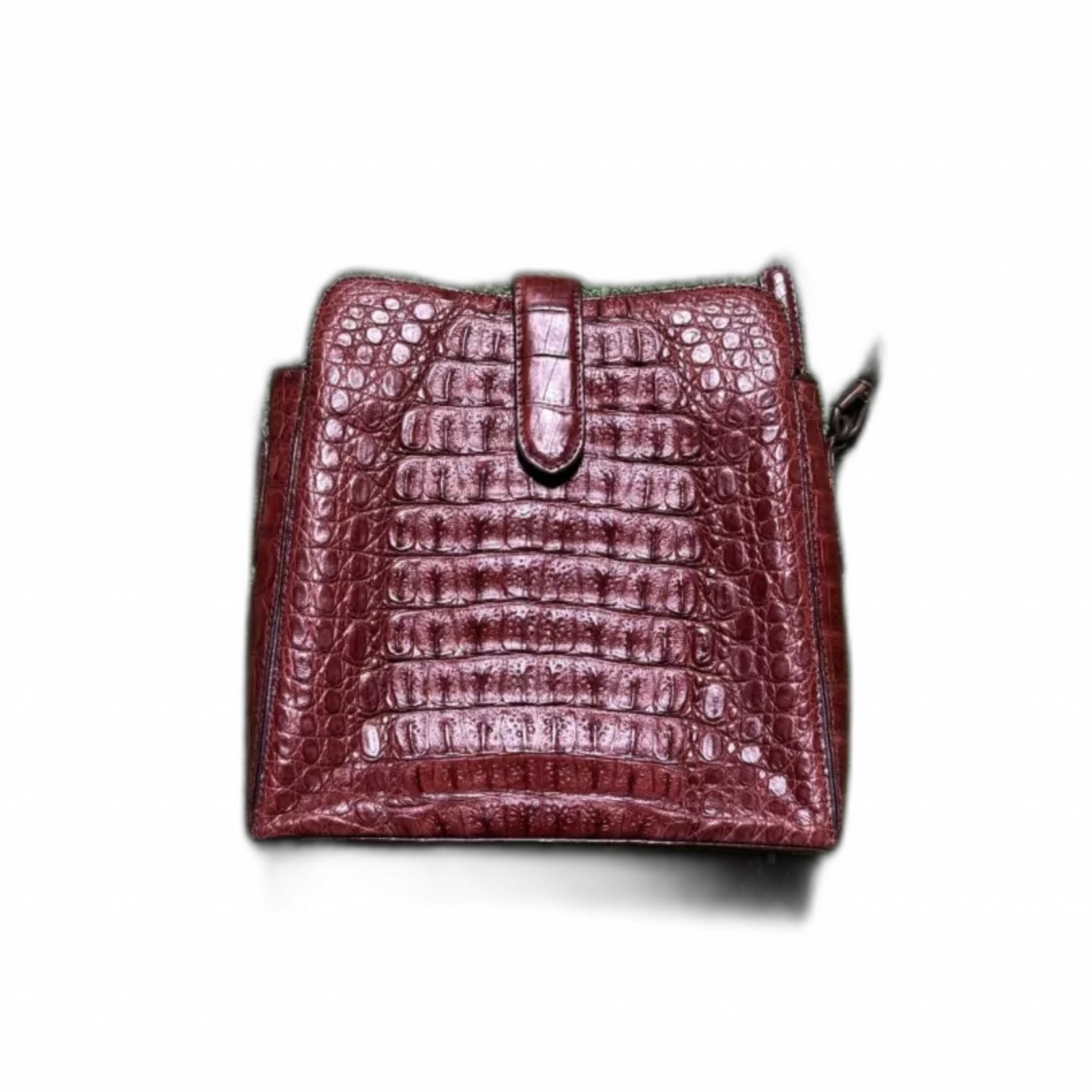 MULTI-MARQUES Sac en cuir crocodile avec anse et certificat de matière bordeaux sans marque