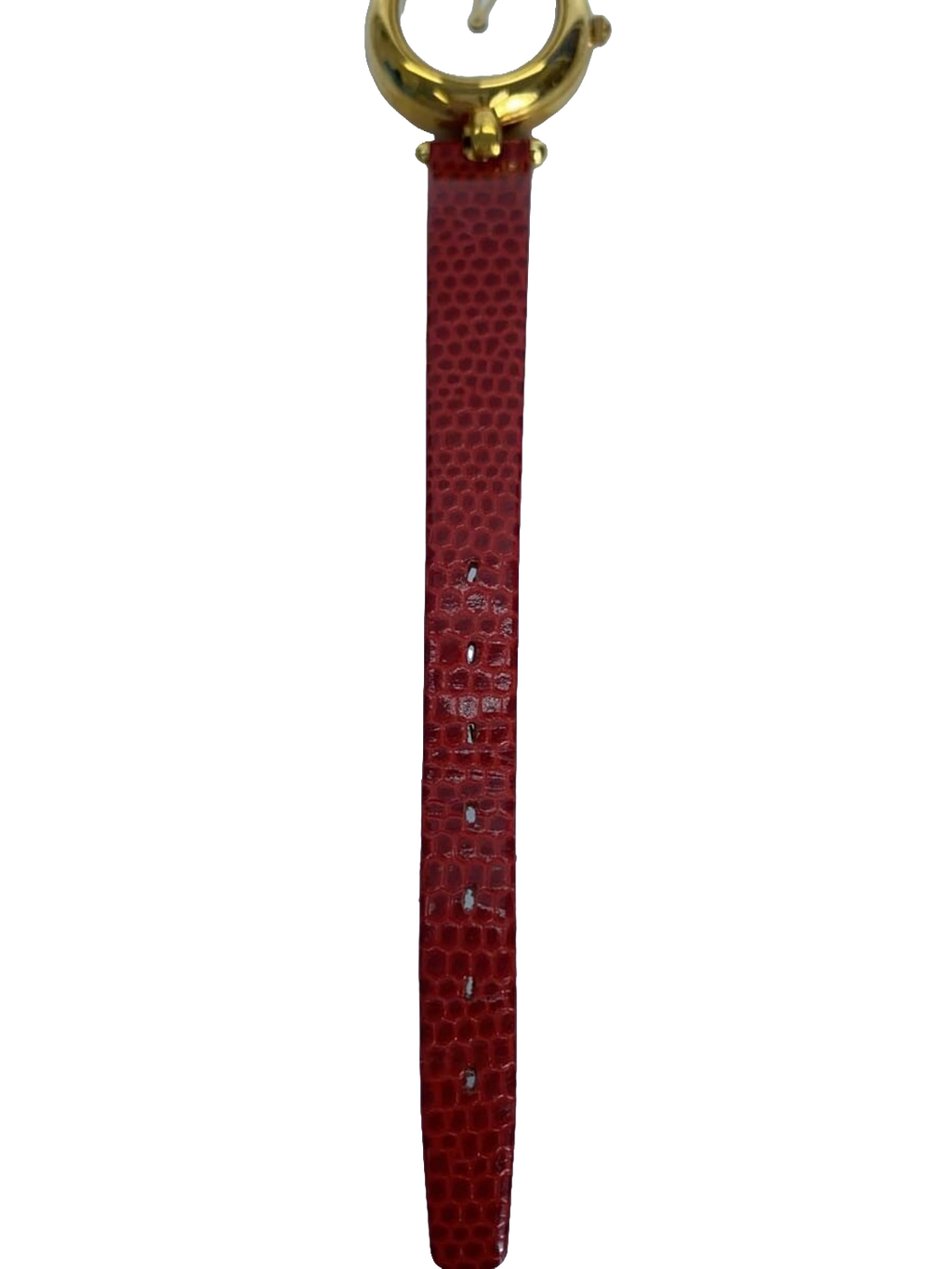 COURRÈGES Montre femme cadran blanc boîtier or bracelet cuir rouge lézard Swiss Made