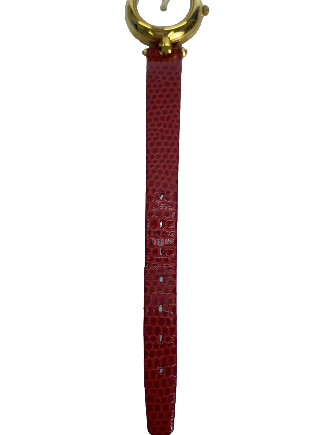COURRÈGES Montre femme cadran blanc boîtier or bracelet cuir rouge lézard Swiss Made